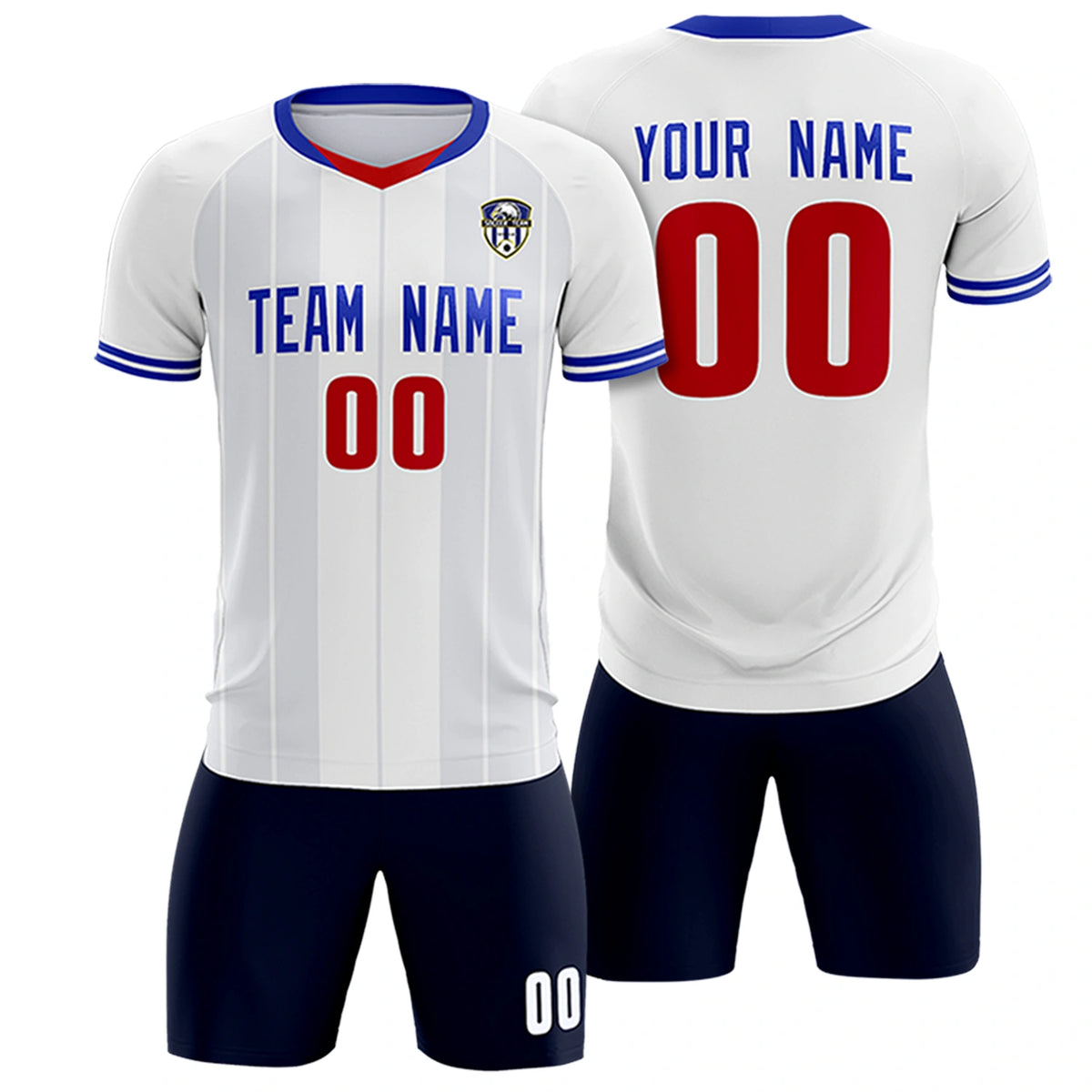 Custom White Red-Navy Design Uniform Soccer Sets Jersey
