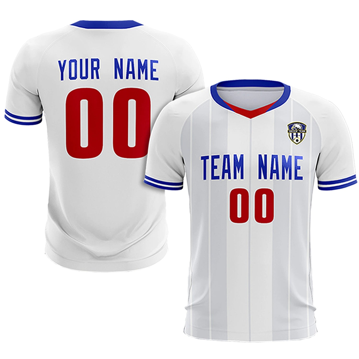 Custom White Red-Navy Design Uniform Soccer Sets Jersey