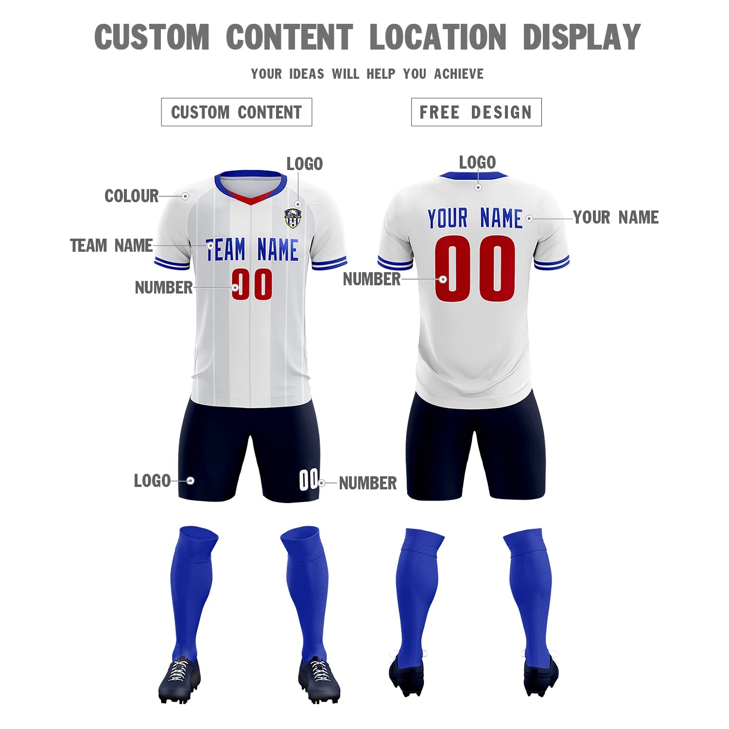 Custom White Red-Navy Design Uniform Soccer Sets Jersey