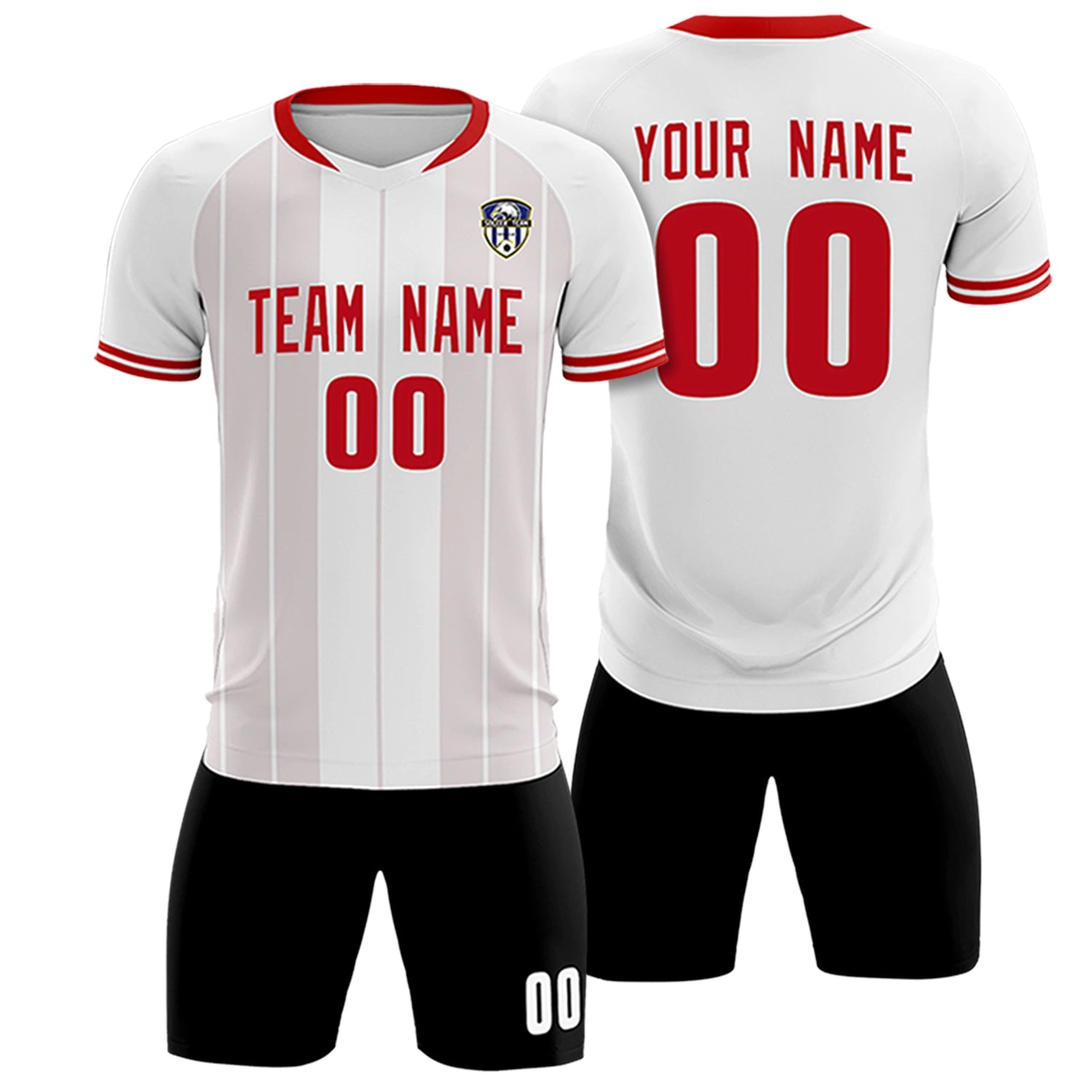 Custom White Red-Black Design Uniform Soccer Sets Jersey
