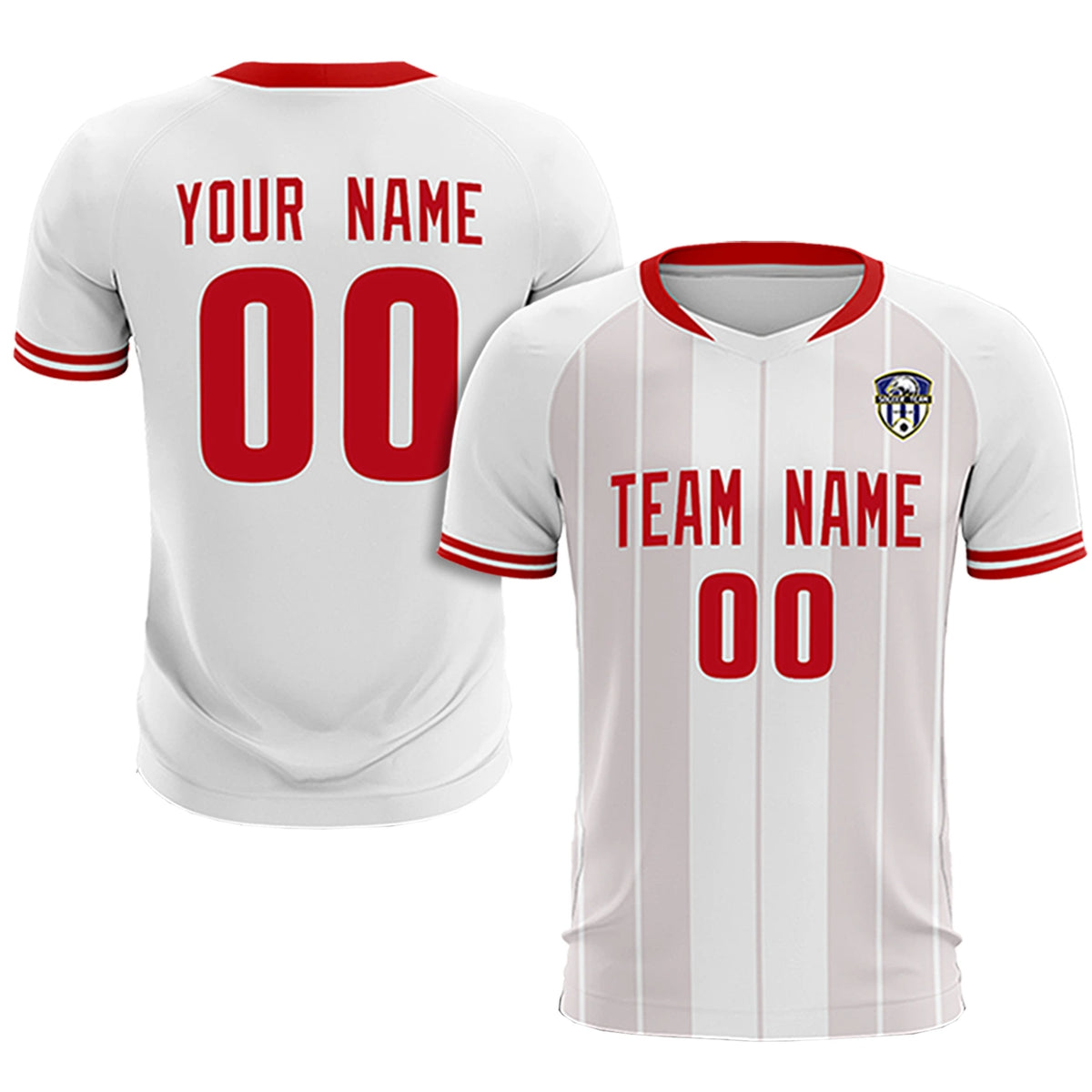 Custom White Red-Black Design Uniform Soccer Sets Jersey