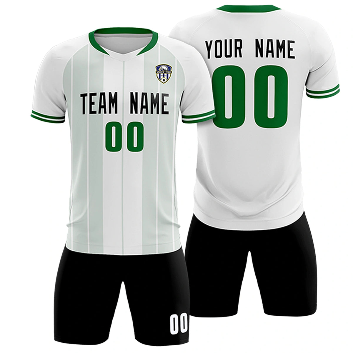 Custom White Kelly Green-Black Design Uniform Soccer Sets Jersey