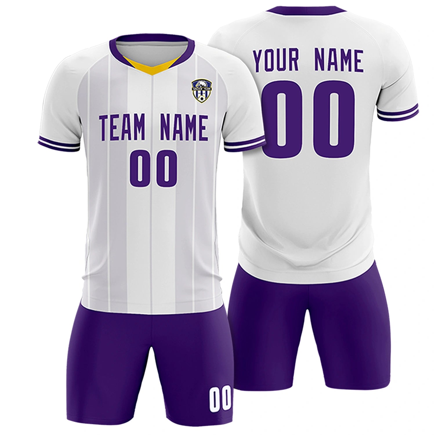 Custom White Old Gold-Purple Design Uniform Soccer Sets Jersey