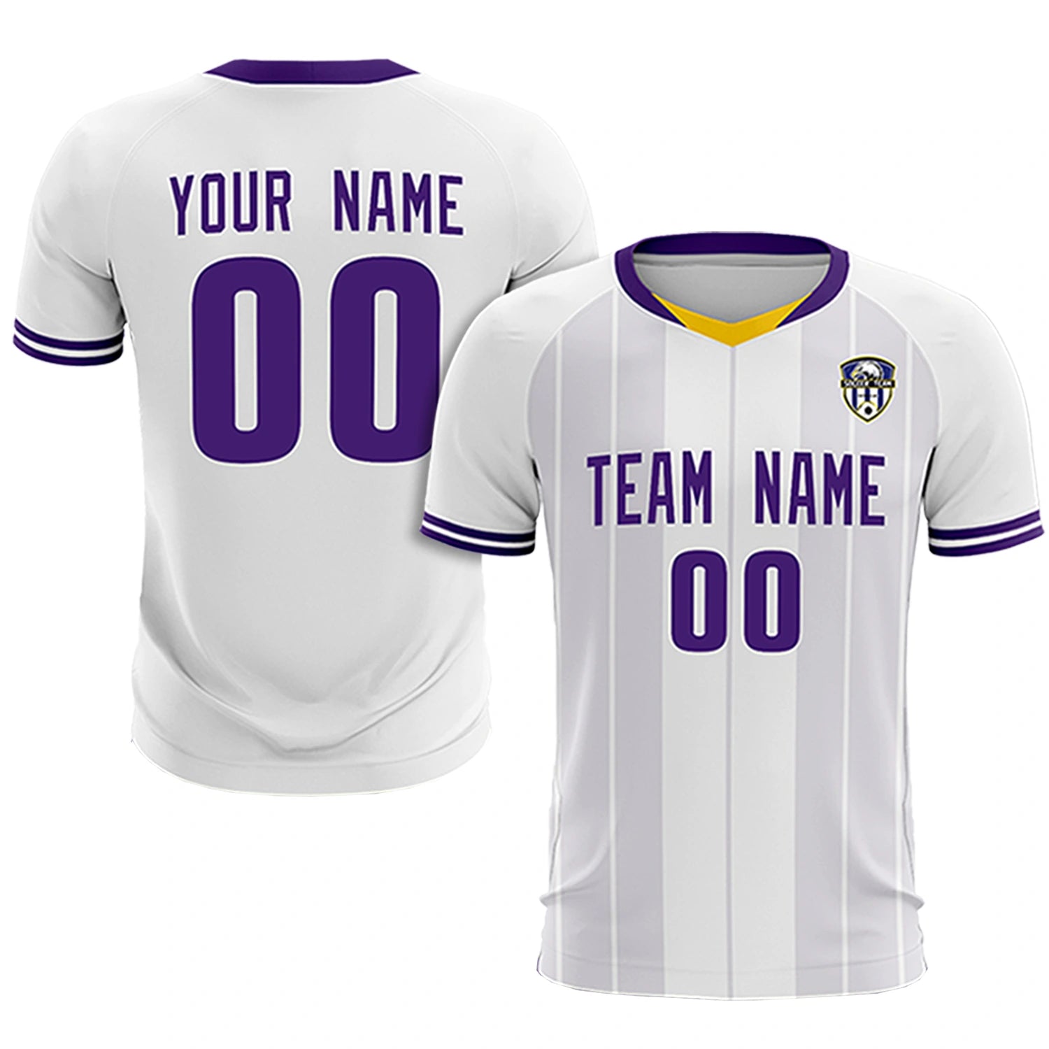 Custom White Old Gold-Purple Design Uniform Soccer Sets Jersey