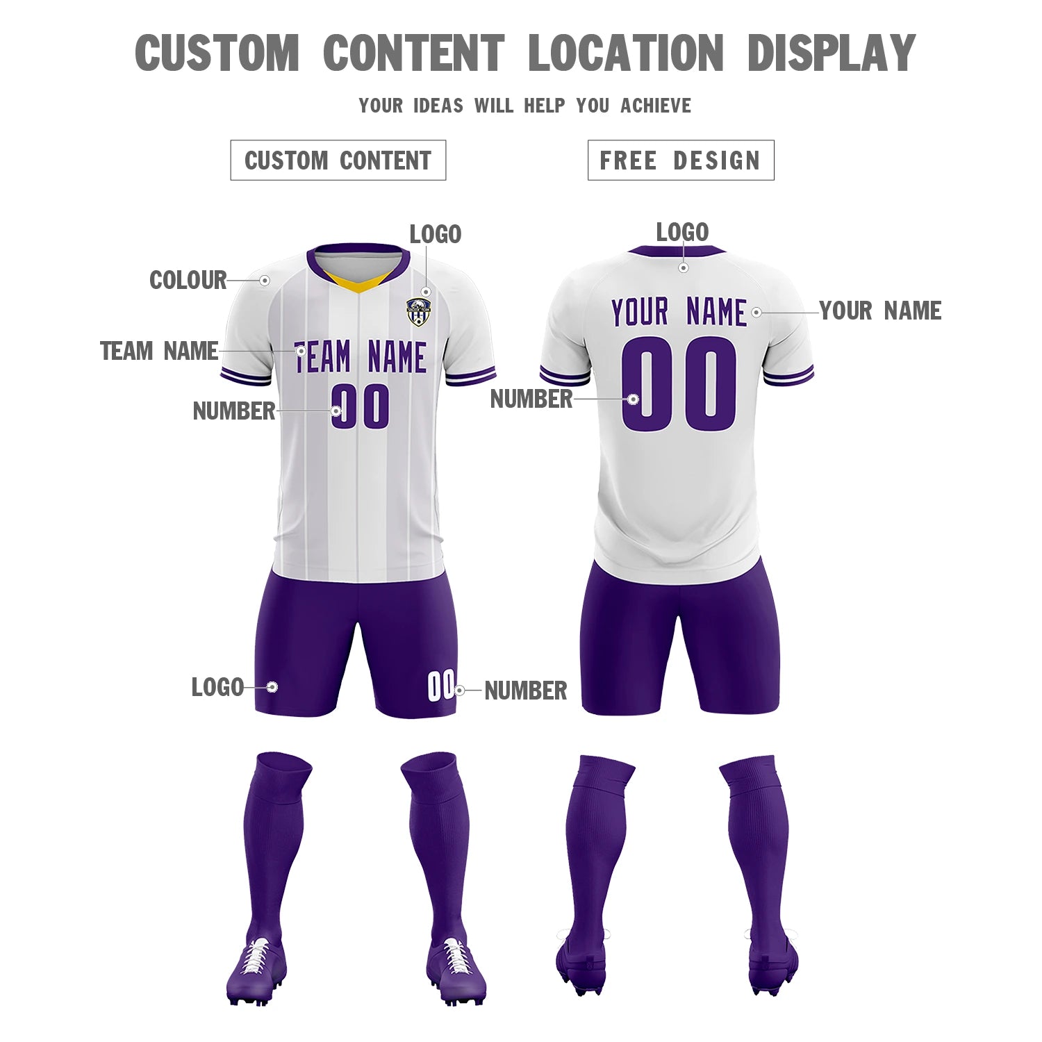 Custom White Old Gold-Purple Design Uniform Soccer Sets Jersey