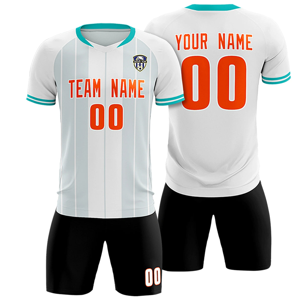 Custom White Aqua-Black Design Uniform Soccer Sets Jersey