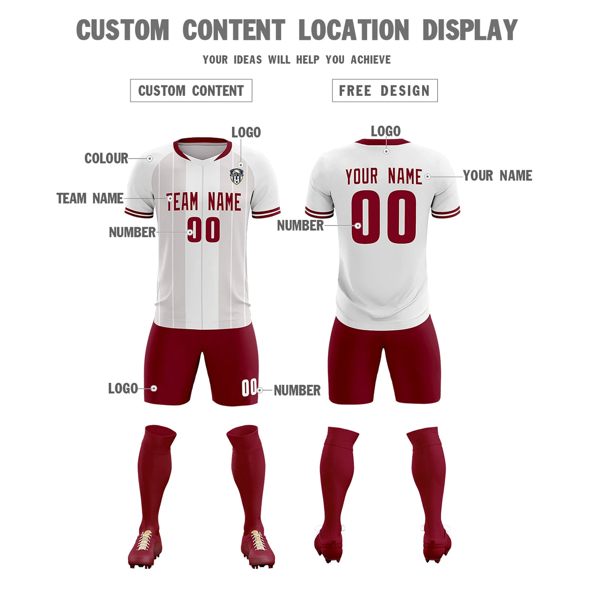 Custom White Crimson-Crimson Design Uniform Soccer Sets Jersey