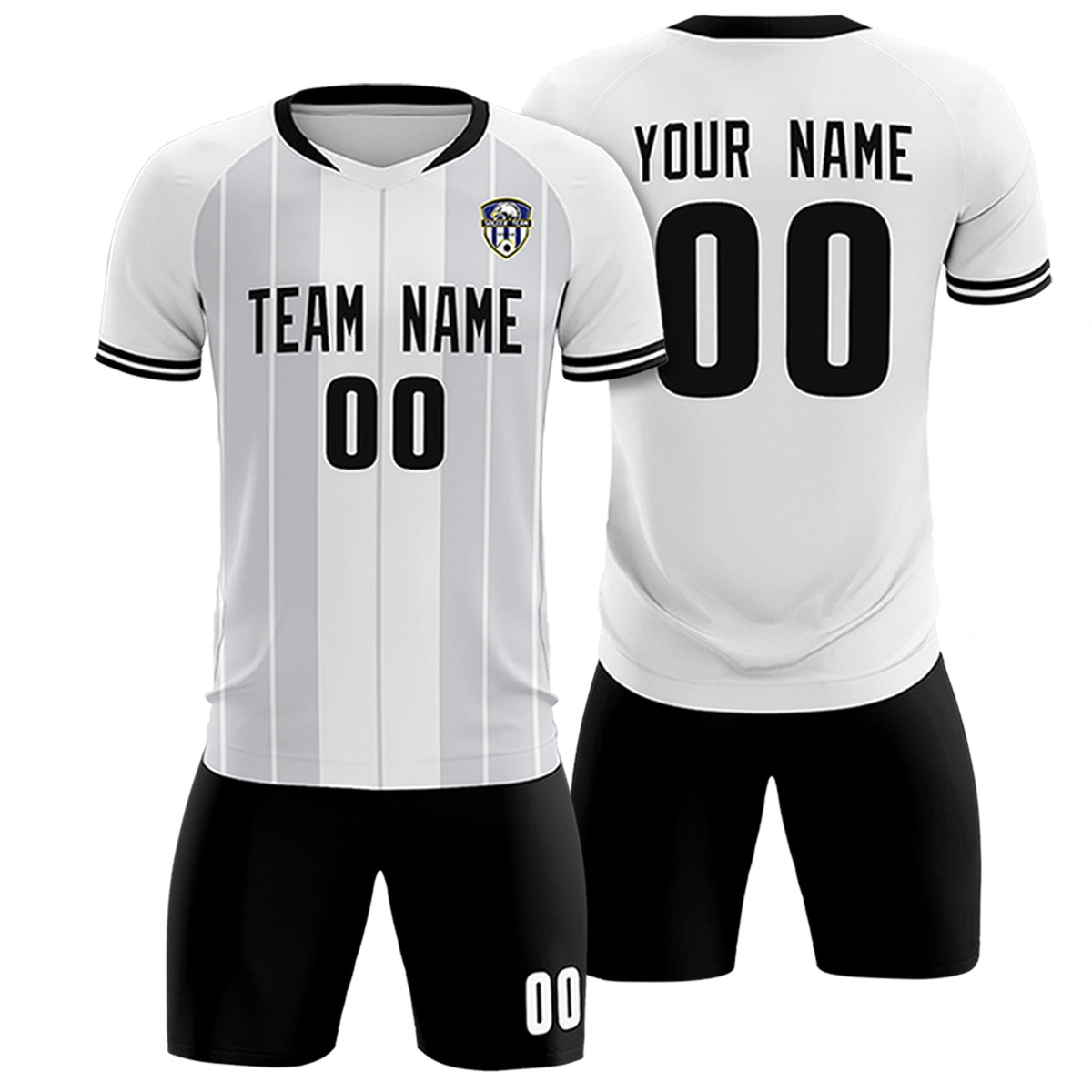 Custom White Black-Black Design Uniform Soccer Sets Jersey