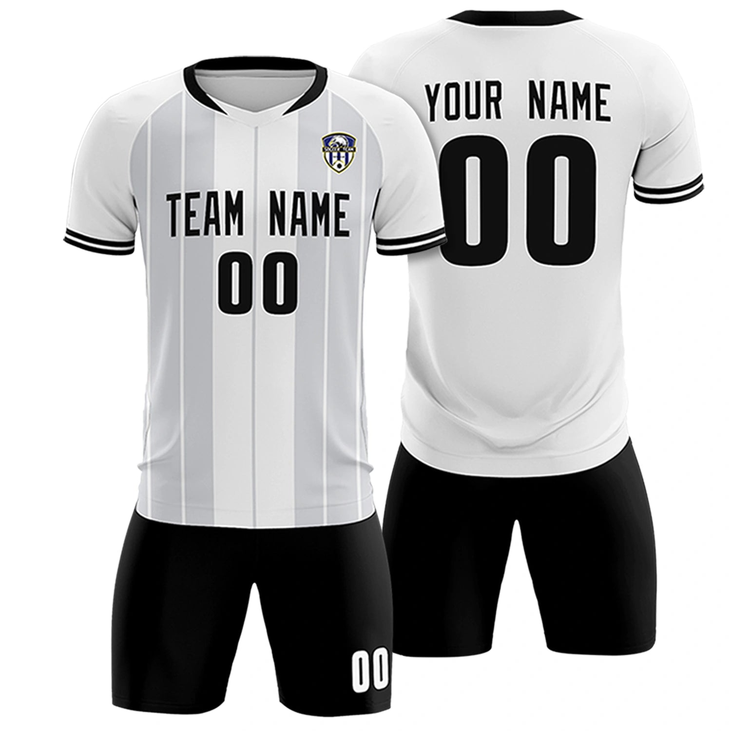 Custom White Black-Black Design Uniform Soccer Sets Jersey