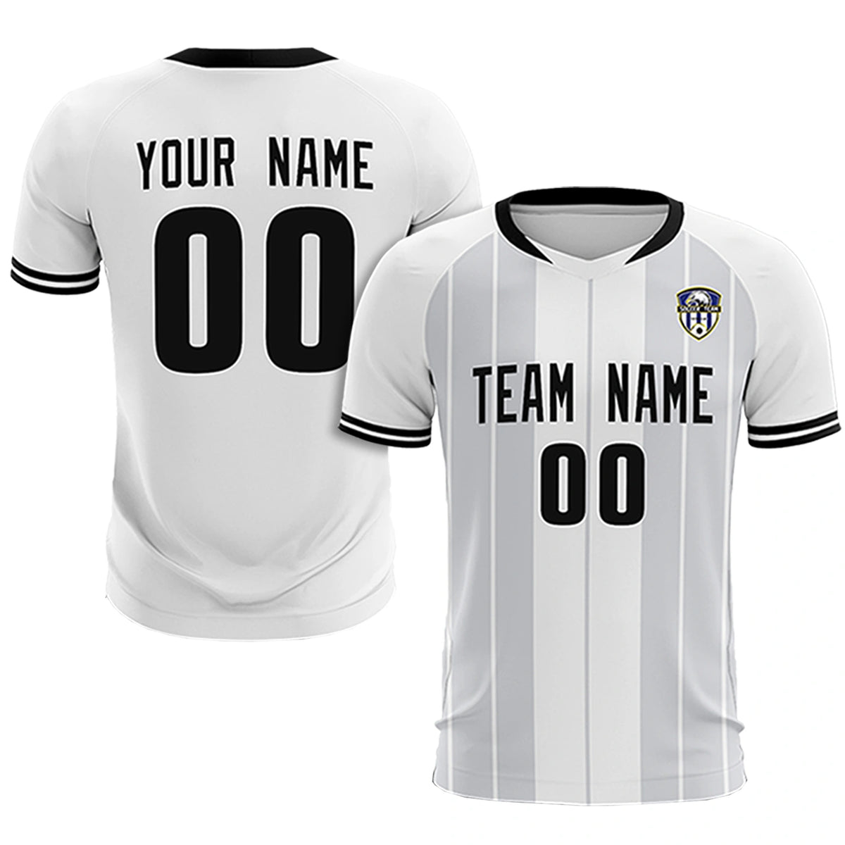 Custom White Black-Black Design Uniform Soccer Sets Jersey