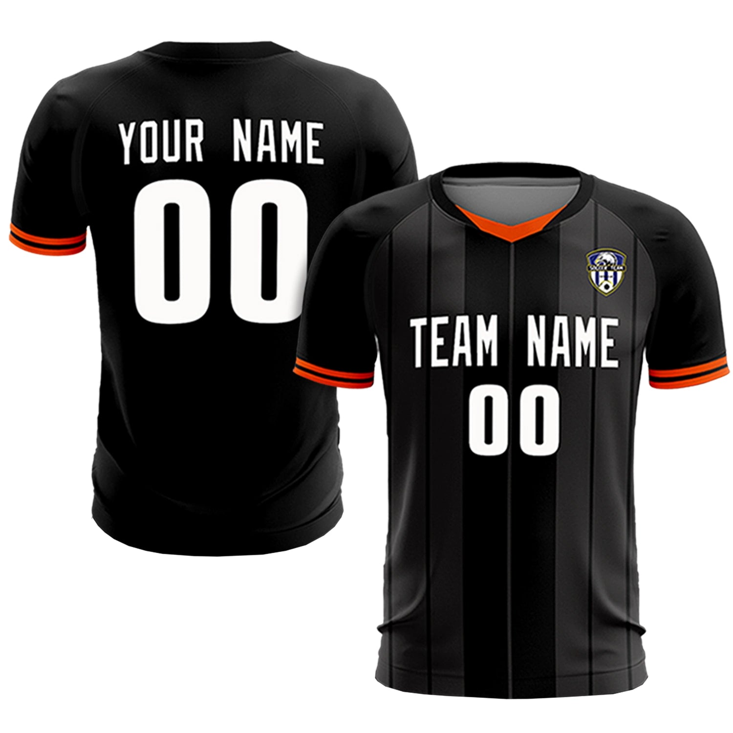 Custom Black Orange-Black Design Uniform Soccer Sets Jersey