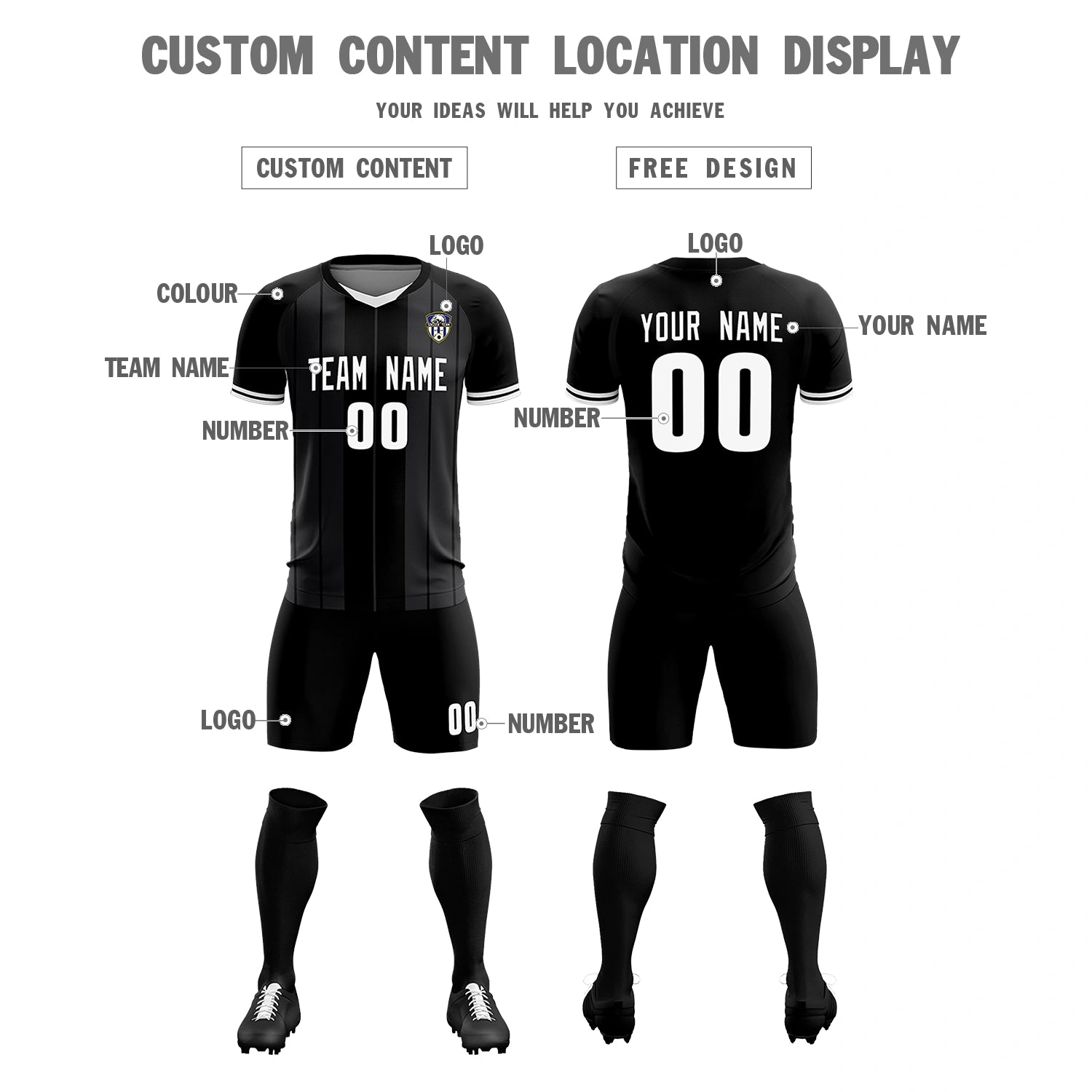 Custom Black White-Black Design Uniform Soccer Sets Jersey