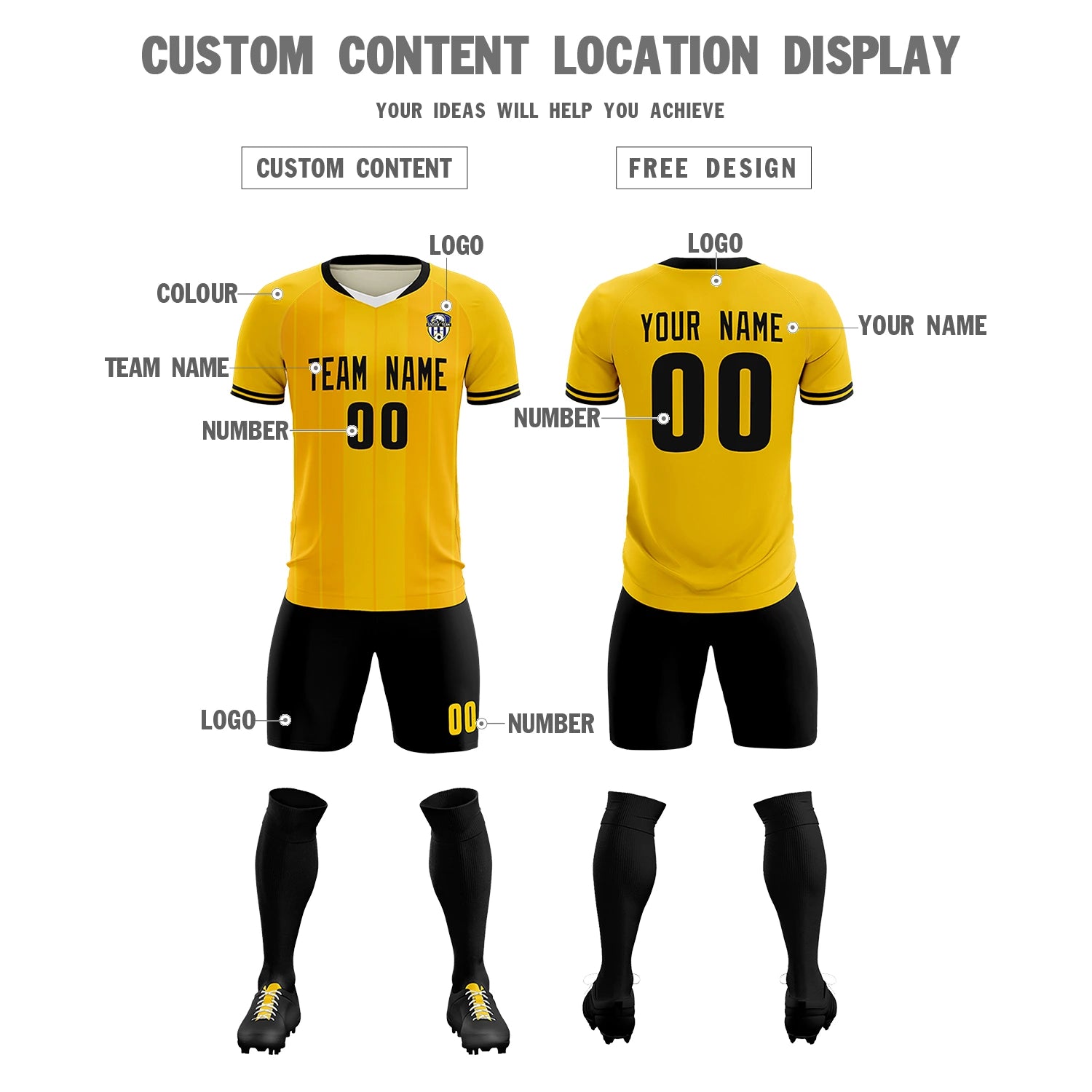 Custom Gold 01 White-Black Design Uniform Soccer Sets Jersey