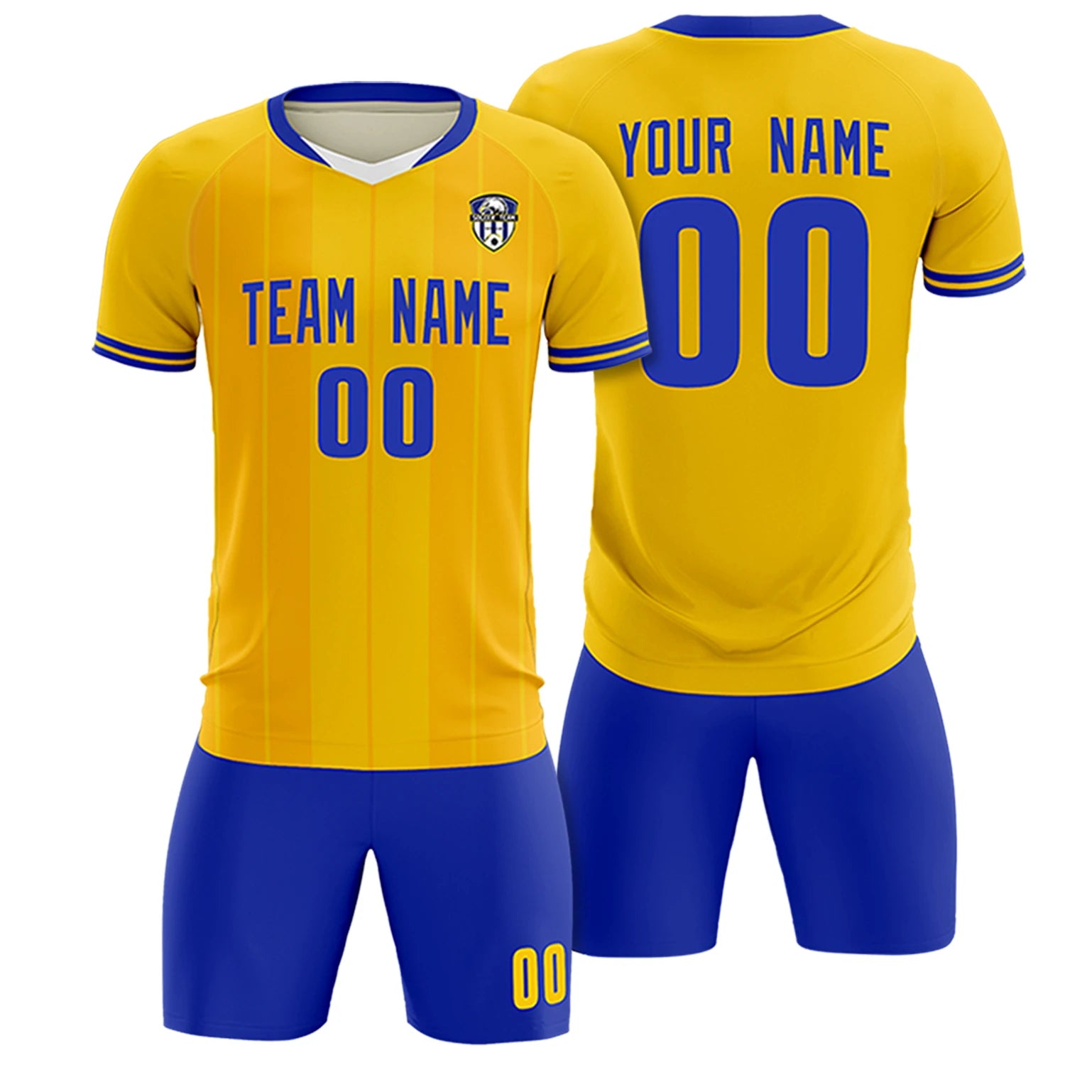 Custom Gold 01 White-Royal Blue Design Uniform Soccer Sets Jersey