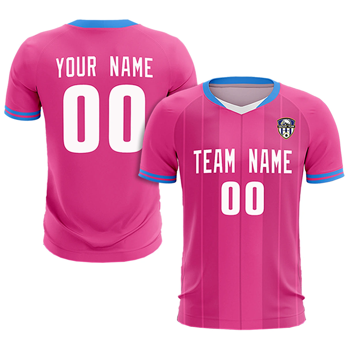 Custom Pink Powder Blue-Black Design Uniform Soccer Sets Jersey