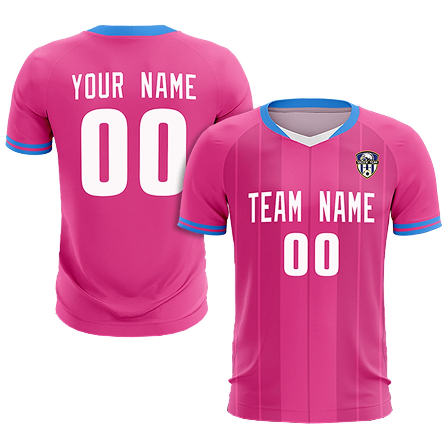 Custom Pink Powder Blue-Black Design Uniform Soccer Sets Jersey
