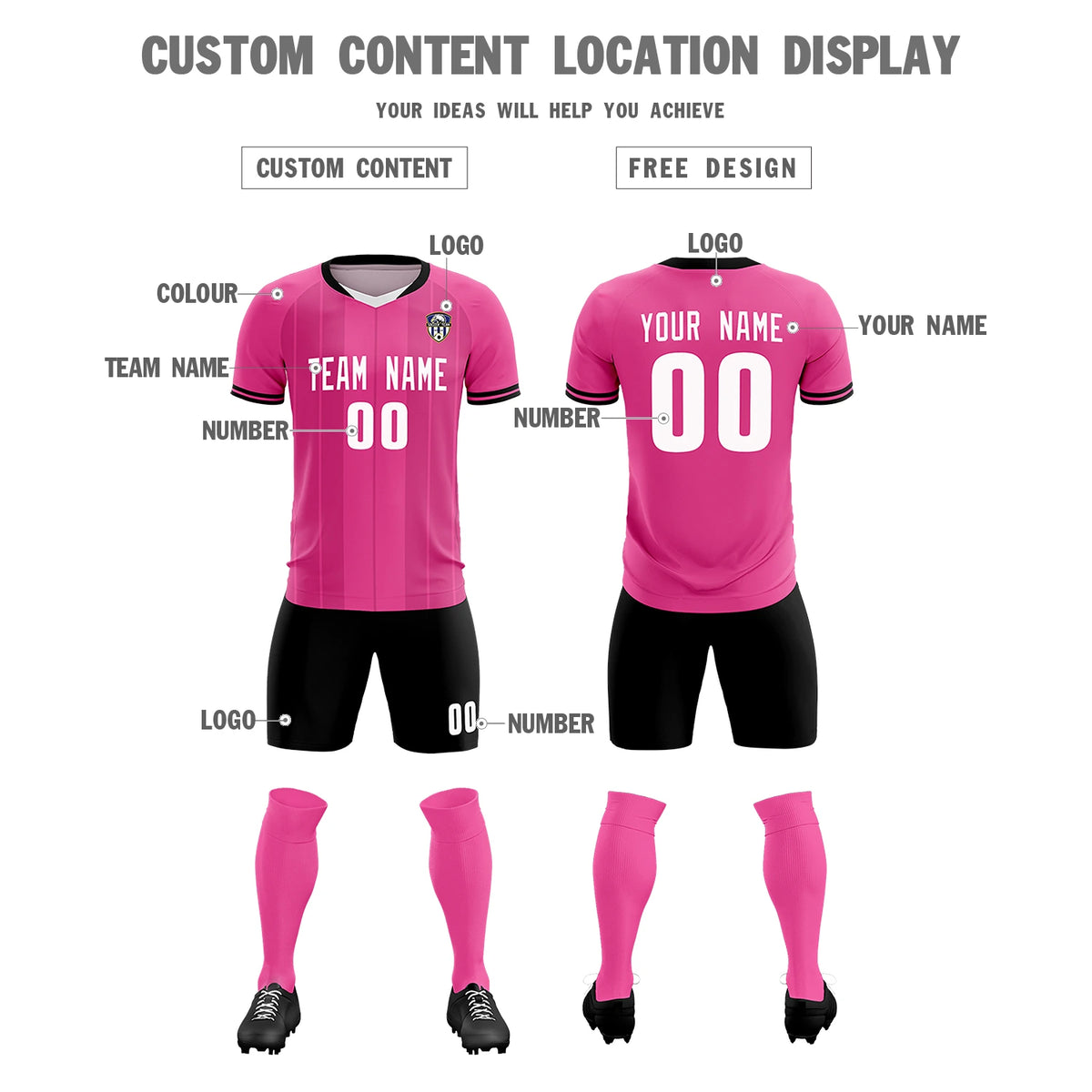 Custom Pink White-Black Design Uniform Soccer Sets Jersey