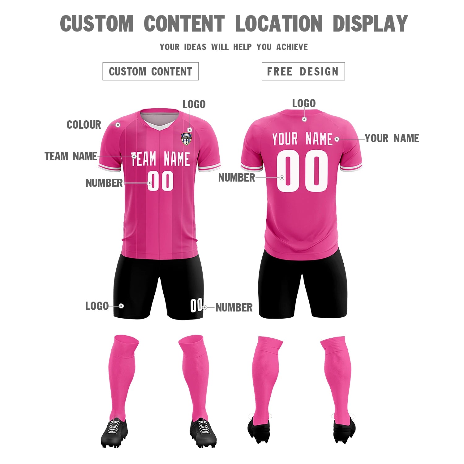 Custom Pink White-Black Design Uniform Soccer Sets Jersey