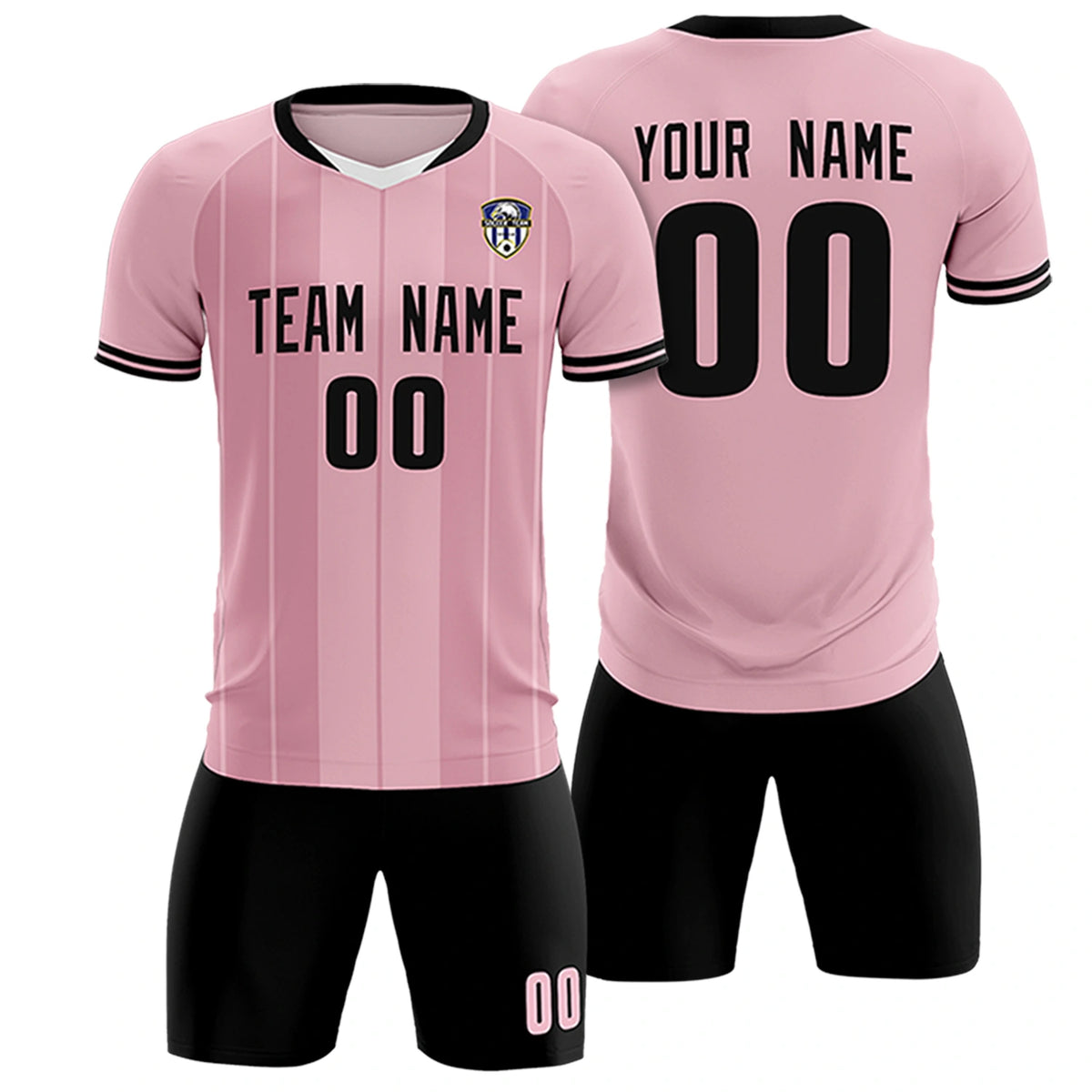 Custom Light Pink White-Black Design Uniform Soccer Sets Jersey