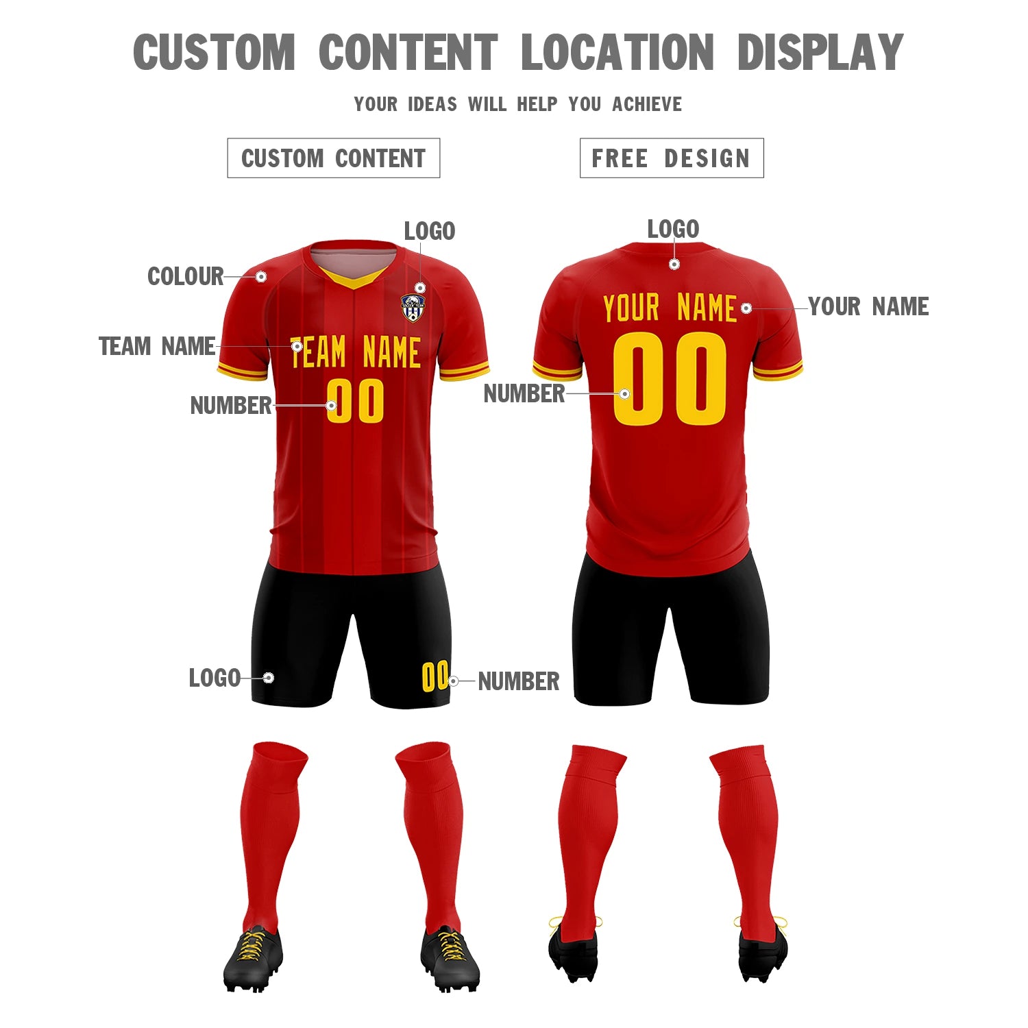 Custom Red Gold 01-Black Design Uniform Soccer Sets Jersey