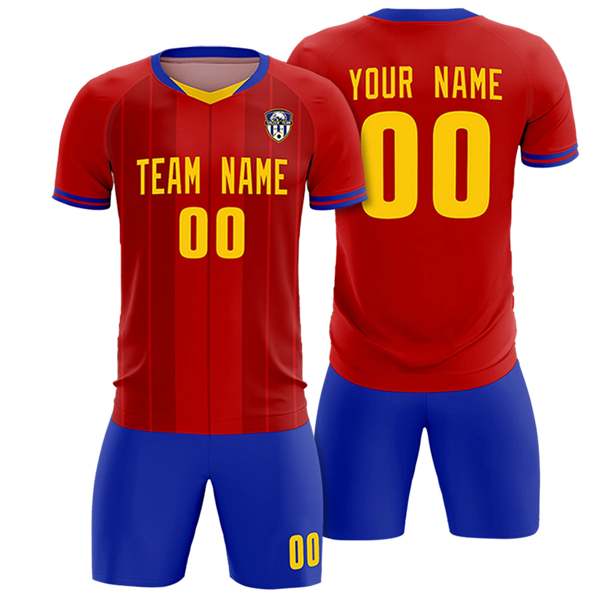 Custom Red Gold 01-Royal Blue Design Uniform Soccer Sets Jersey