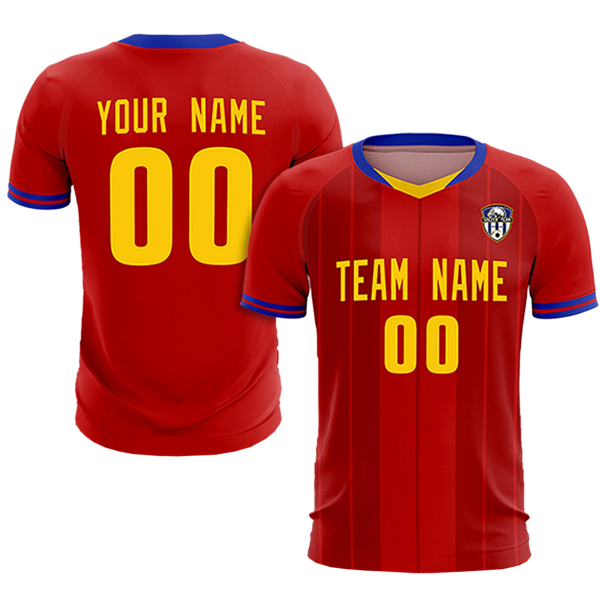 Custom Red Gold 01-Royal Blue Design Uniform Soccer Sets Jersey