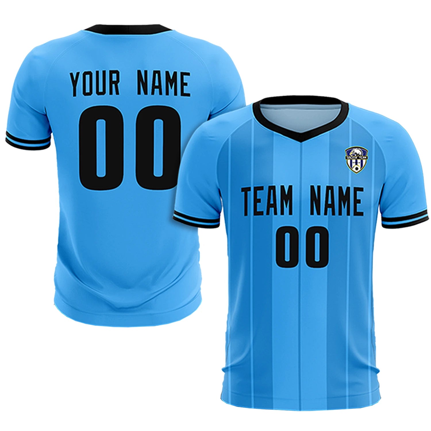 Custom Powder Blue Black-Black Design Uniform Soccer Sets Jersey