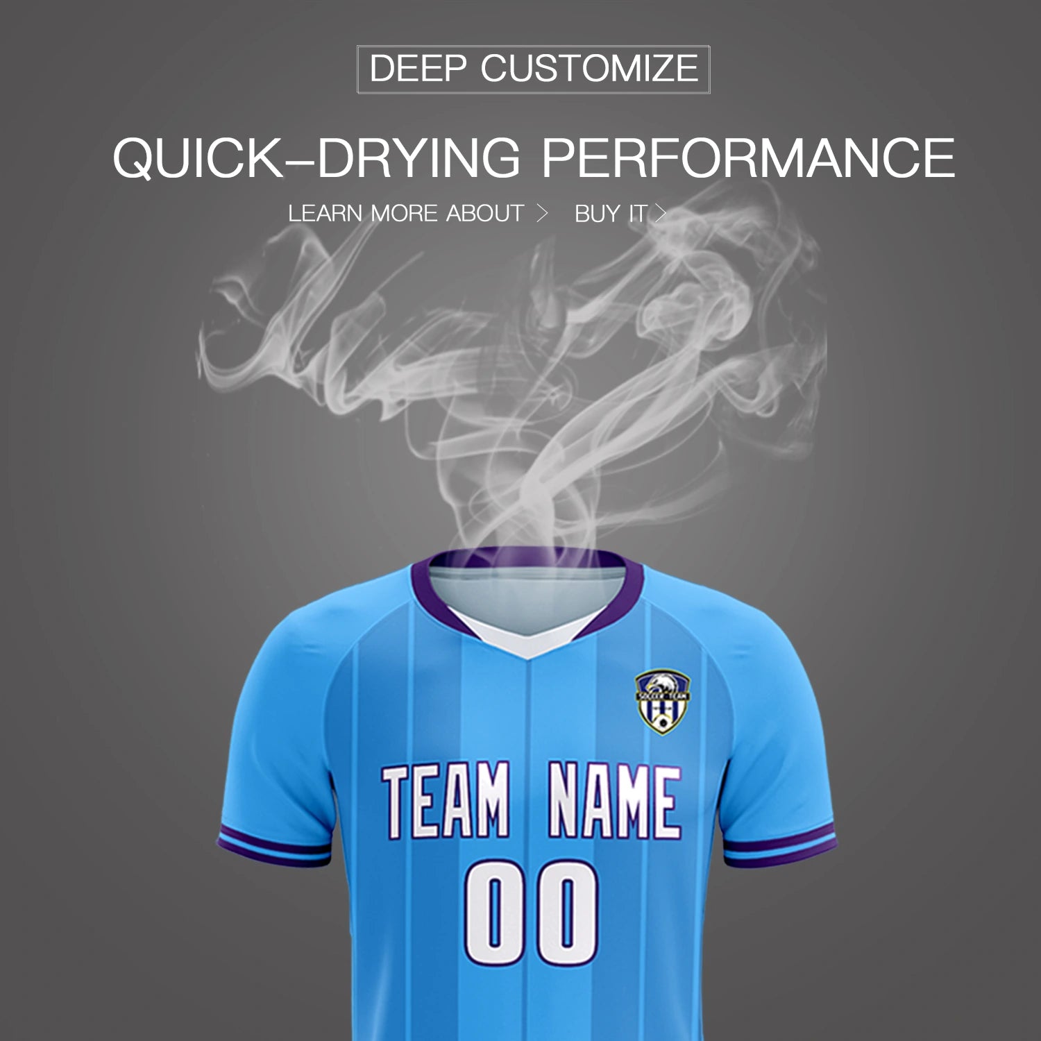 Custom Powder Blue White-Purple Design Uniform Soccer Sets Jersey