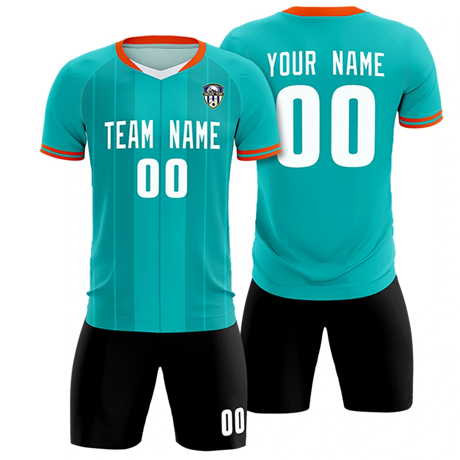 Custom Aqua Orange-Black Design Uniform Soccer Sets Jersey