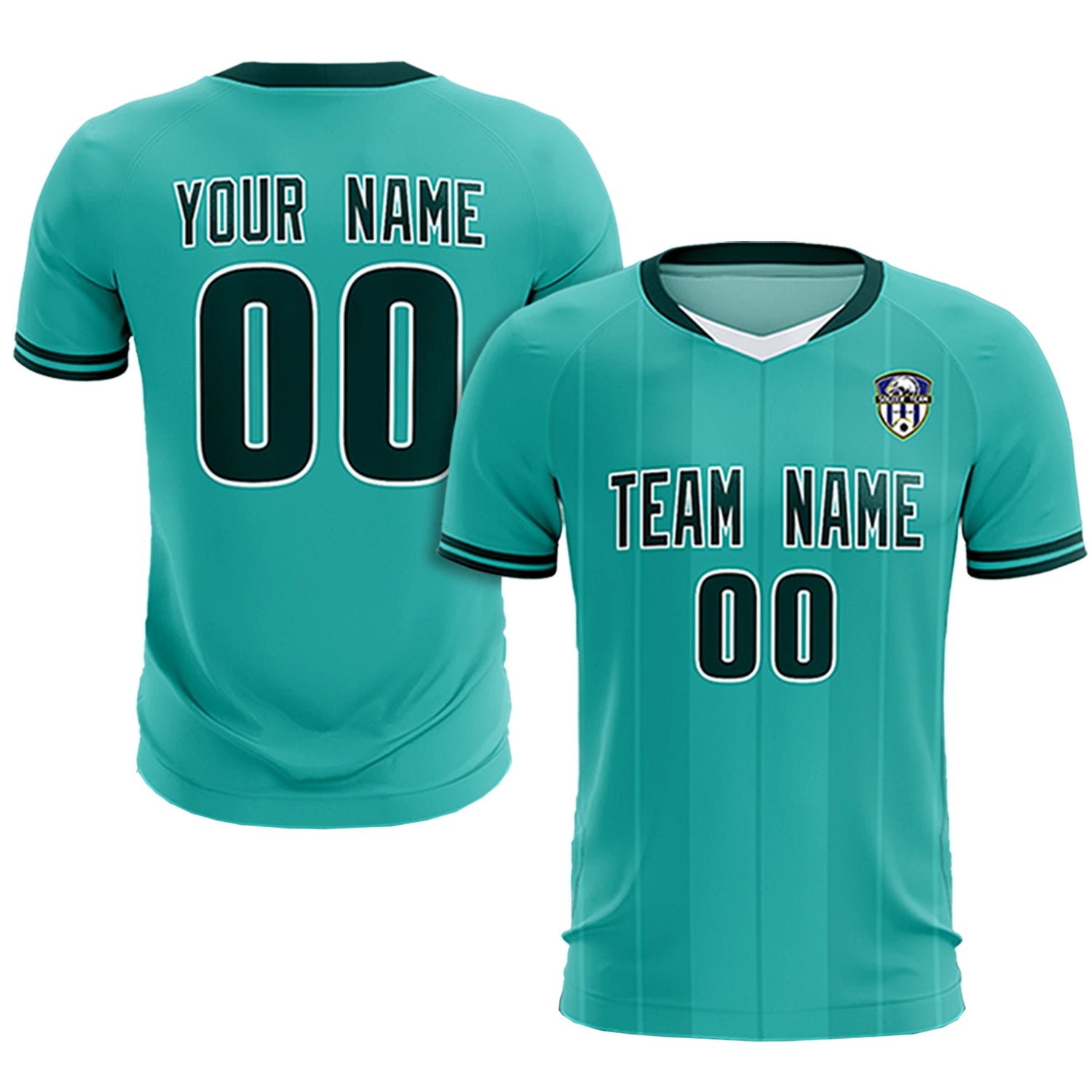 Custom Aqua White-Midnight Green Design Uniform Soccer Sets Jersey