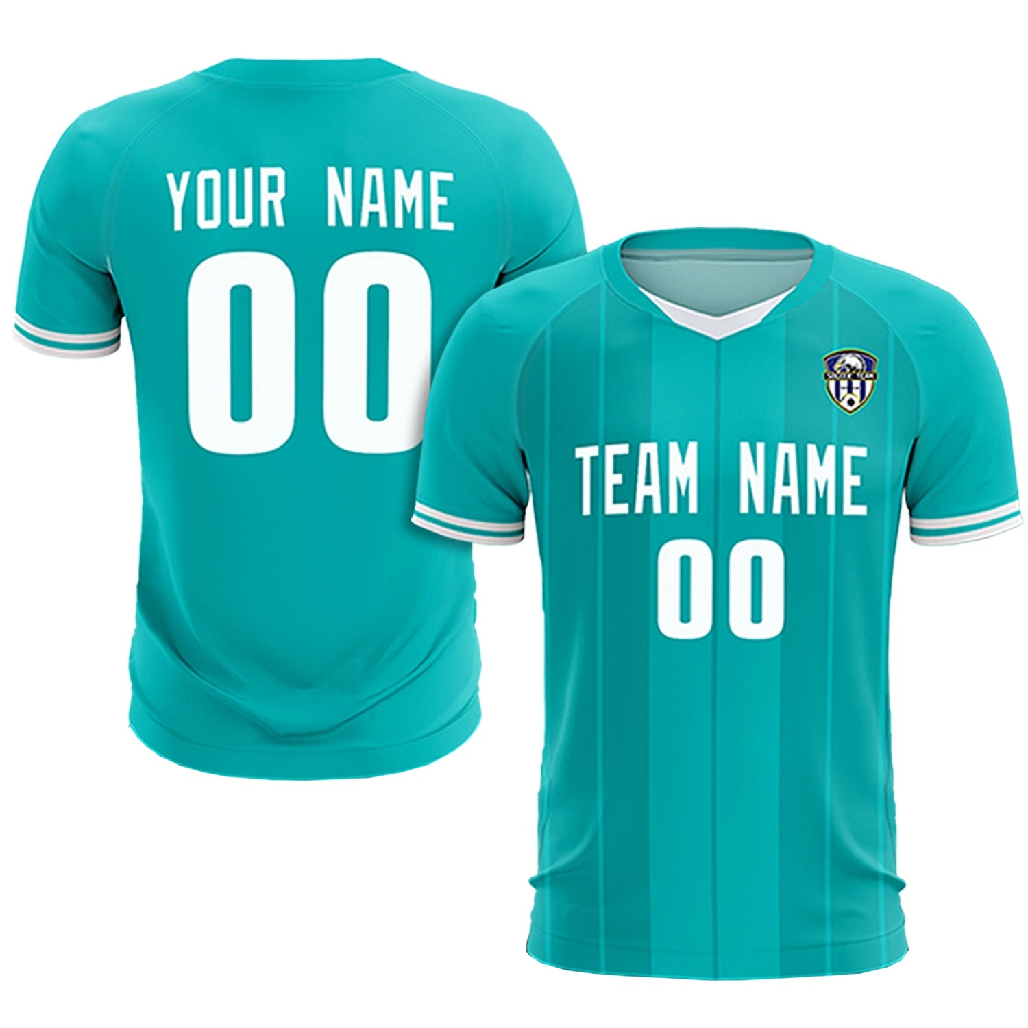 Custom Aqua White-Black Design Uniform Soccer Sets Jersey