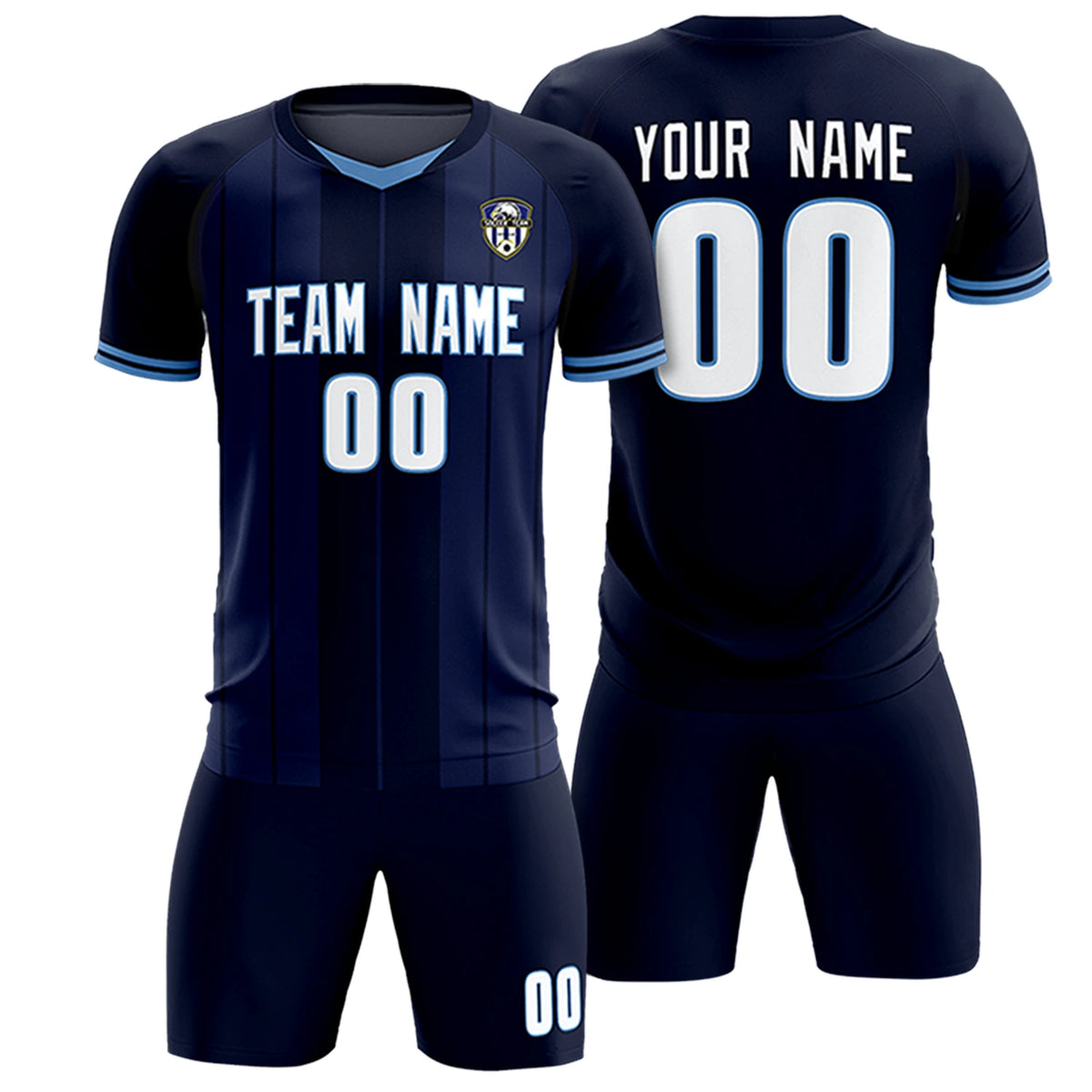 Custom Navy Light Blue-Navy Design Uniform Soccer Sets Jersey