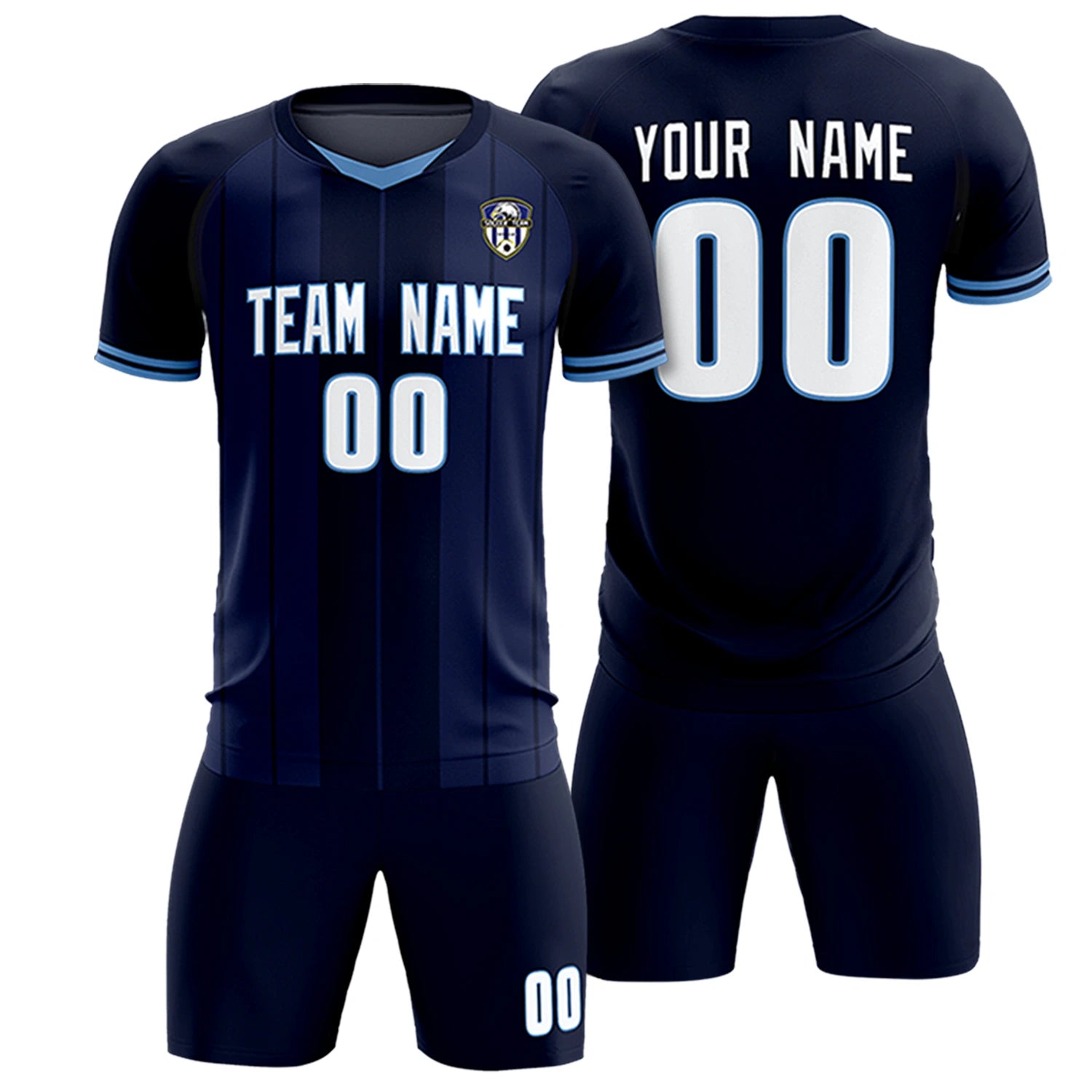 Custom Navy Light Blue-Navy Design Uniform Soccer Sets Jersey