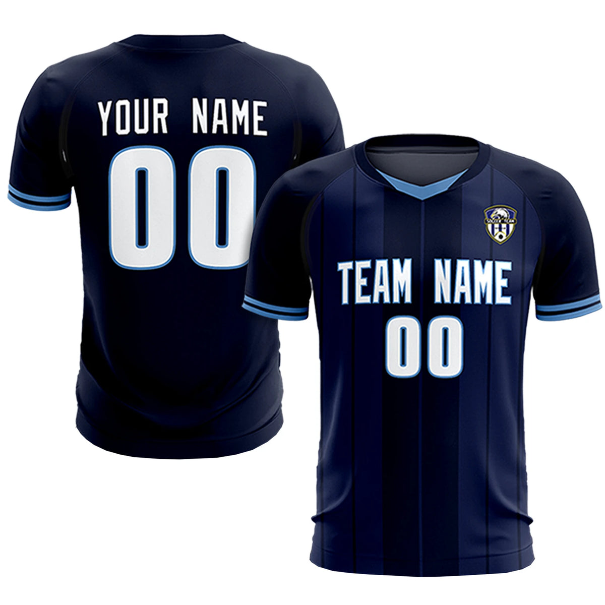 Custom Navy Light Blue-Navy Design Uniform Soccer Sets Jersey