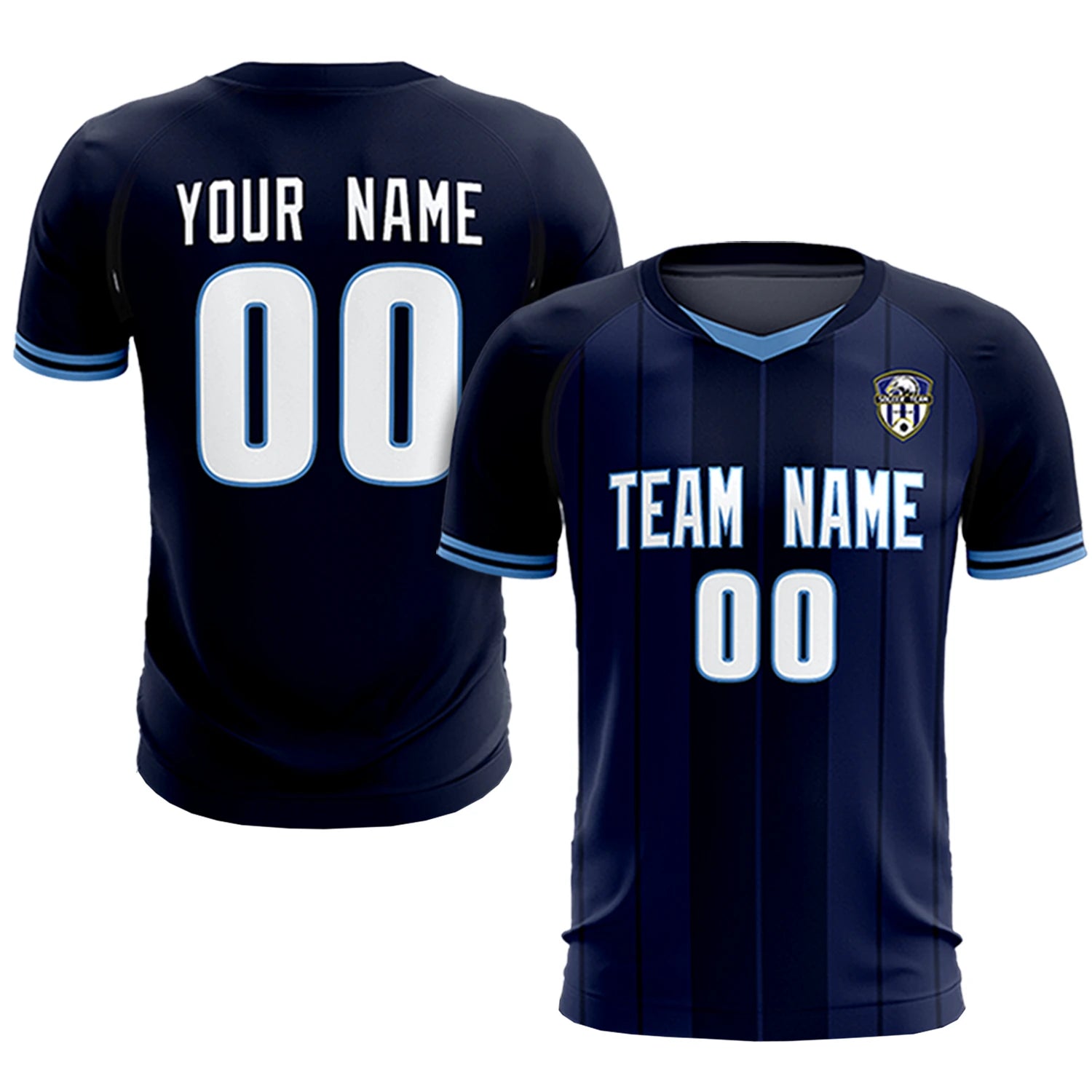 Custom Navy Light Blue-Navy Design Uniform Soccer Sets Jersey