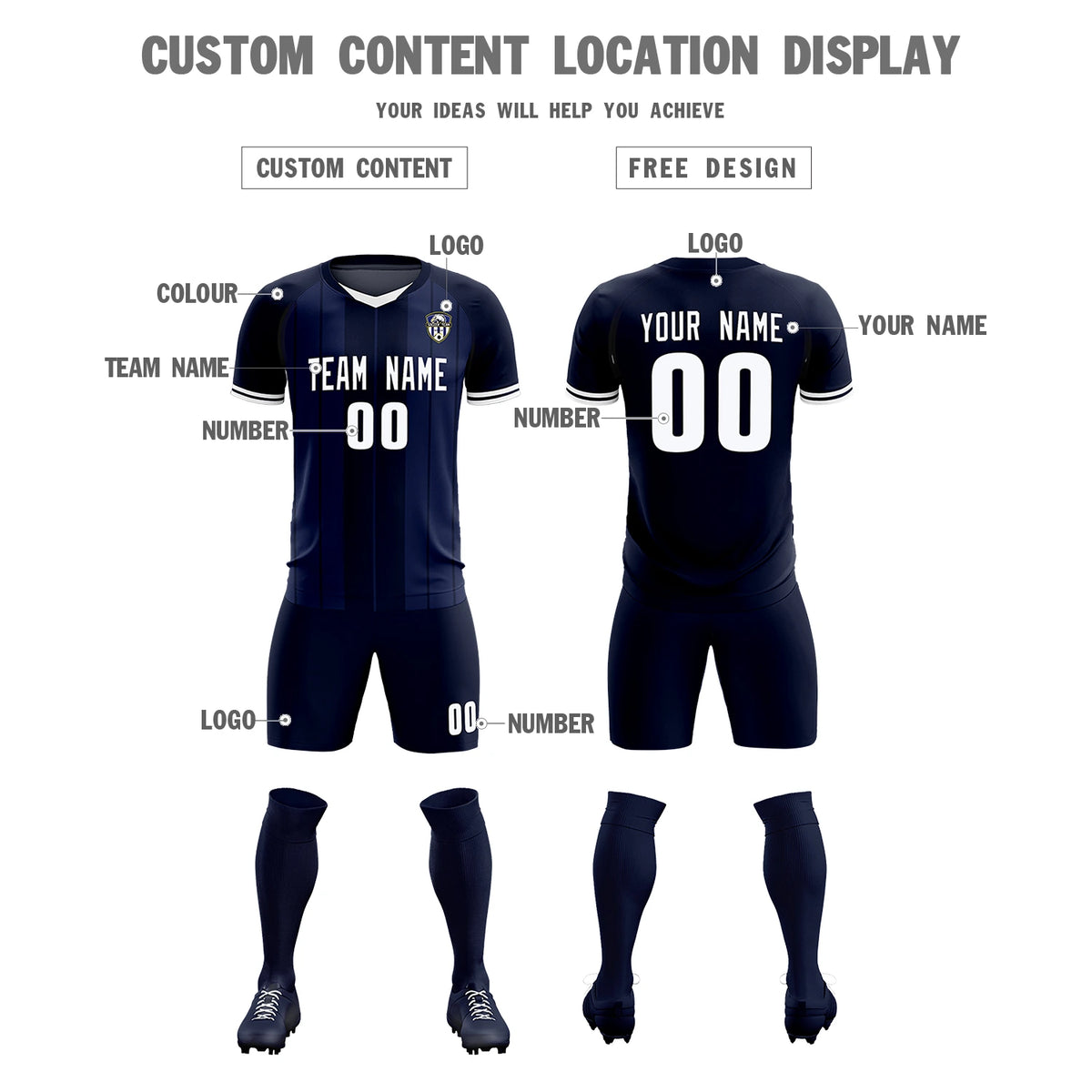 Custom Navy White-Navy Design Uniform Soccer Sets Jersey