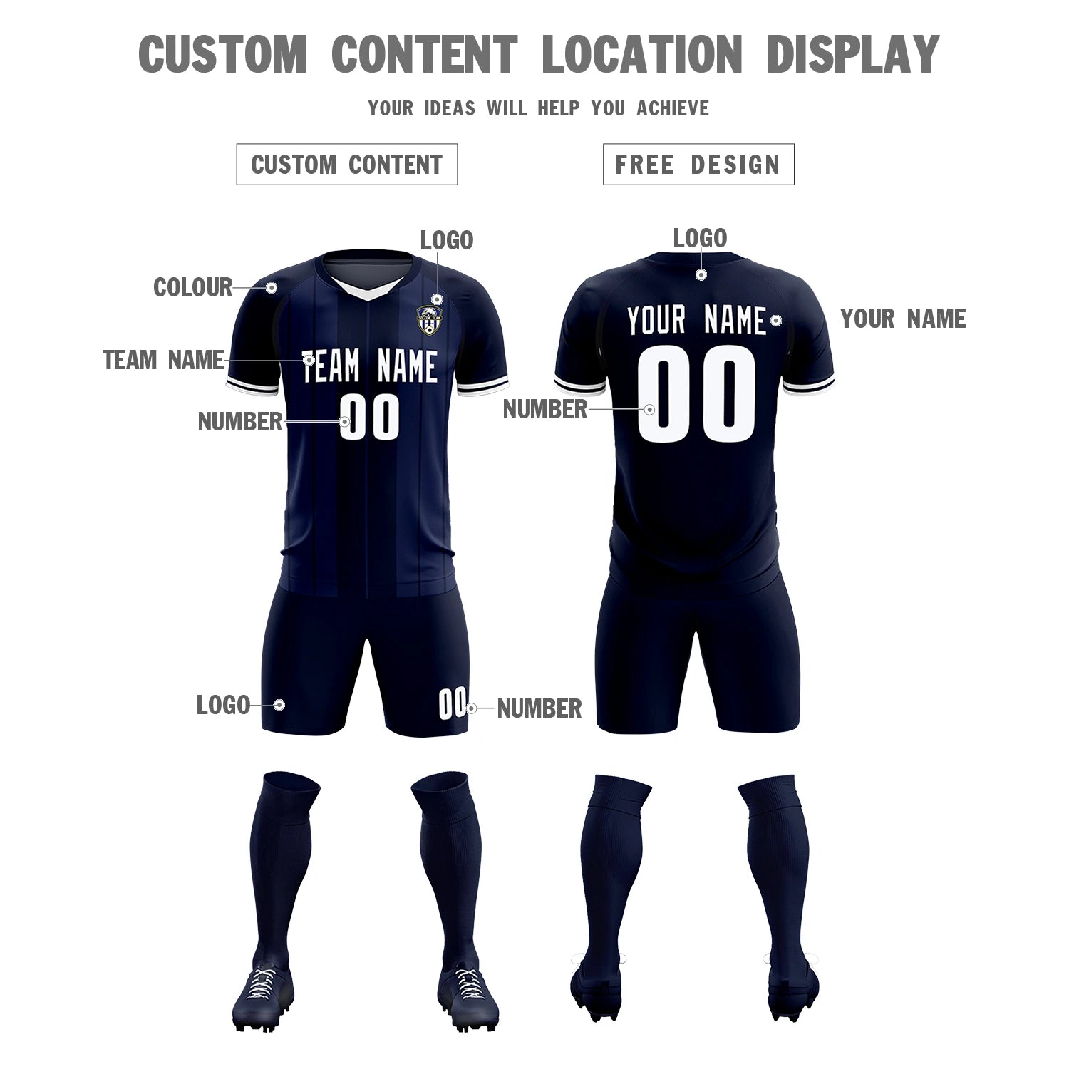 Custom Navy White-Navy Design Uniform Soccer Sets Jersey