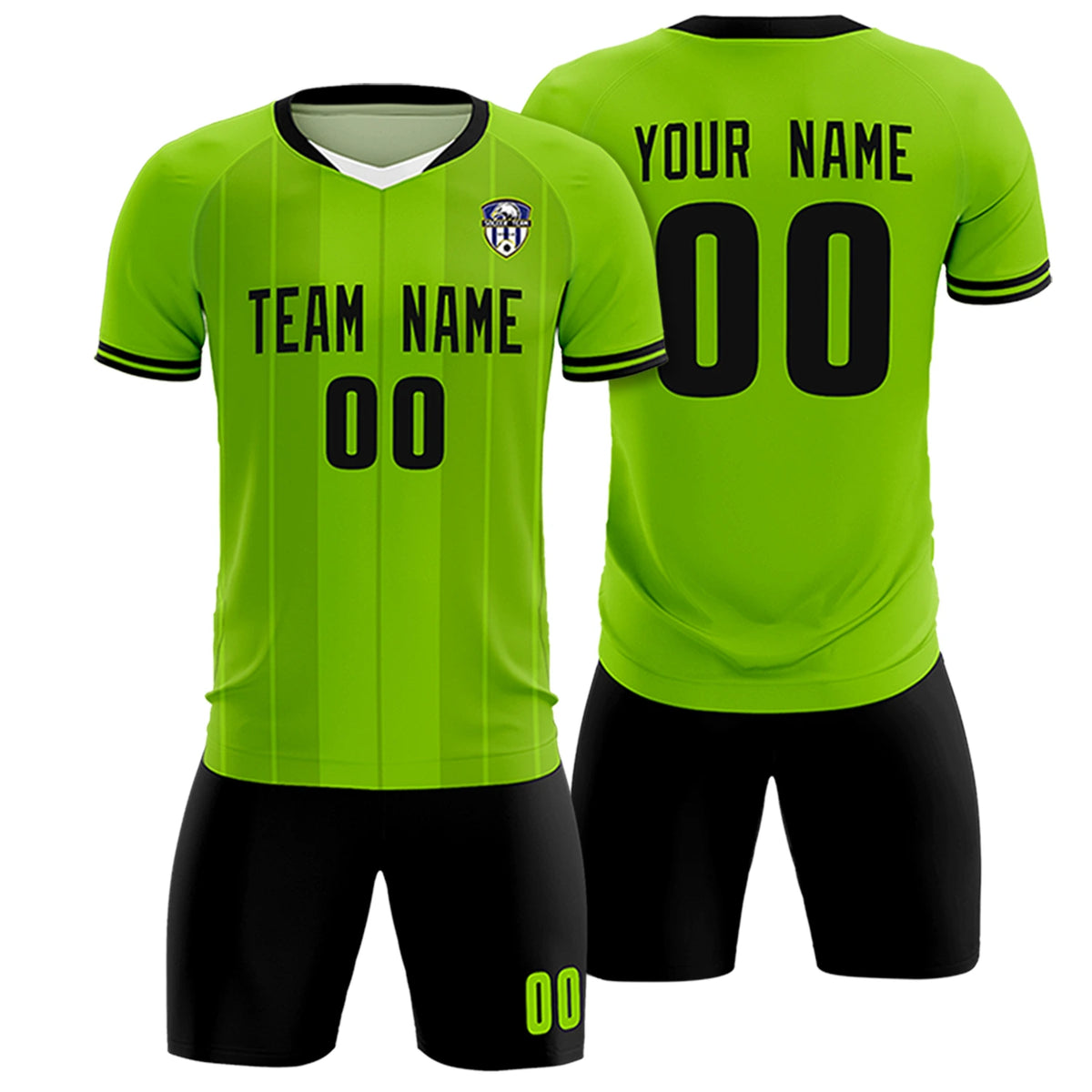 Custom Neon Green White-Black Design Uniform Soccer Sets Jersey