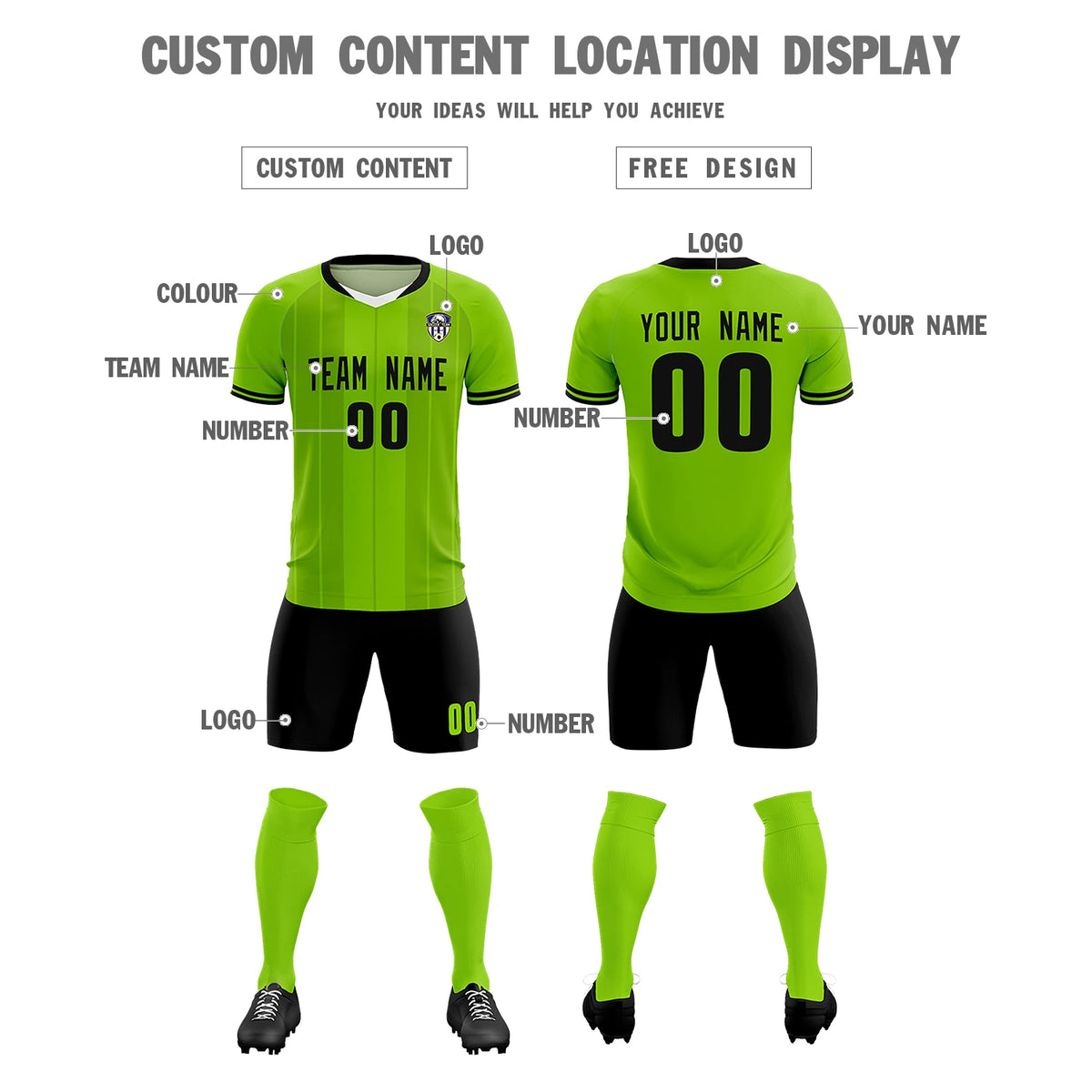 Custom Neon Green White-Black Design Uniform Soccer Sets Jersey