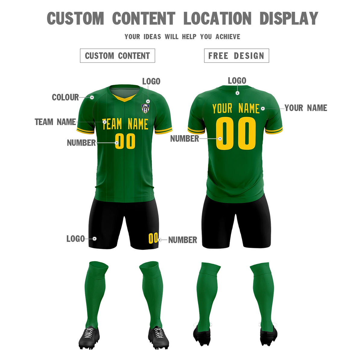 Custom Kelly Green Gold 01-Black Design Uniform Soccer Sets Jersey