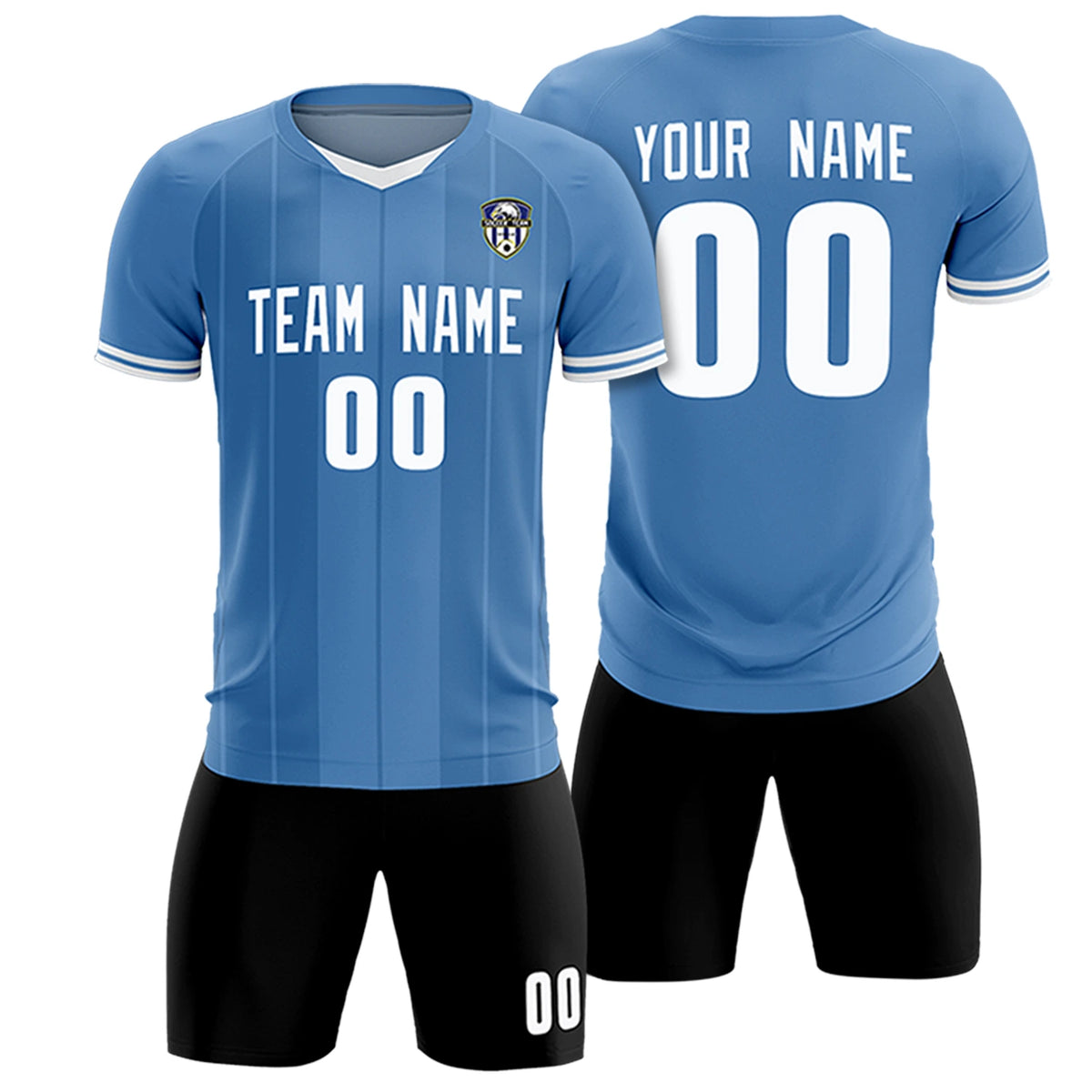 Custom Light Blue White-Black Design Uniform Soccer Sets Jersey