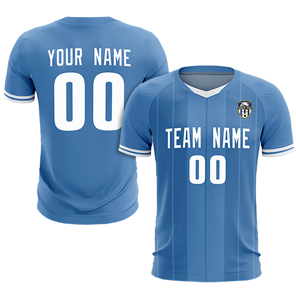 Custom Light Blue White-Black Design Uniform Soccer Sets Jersey