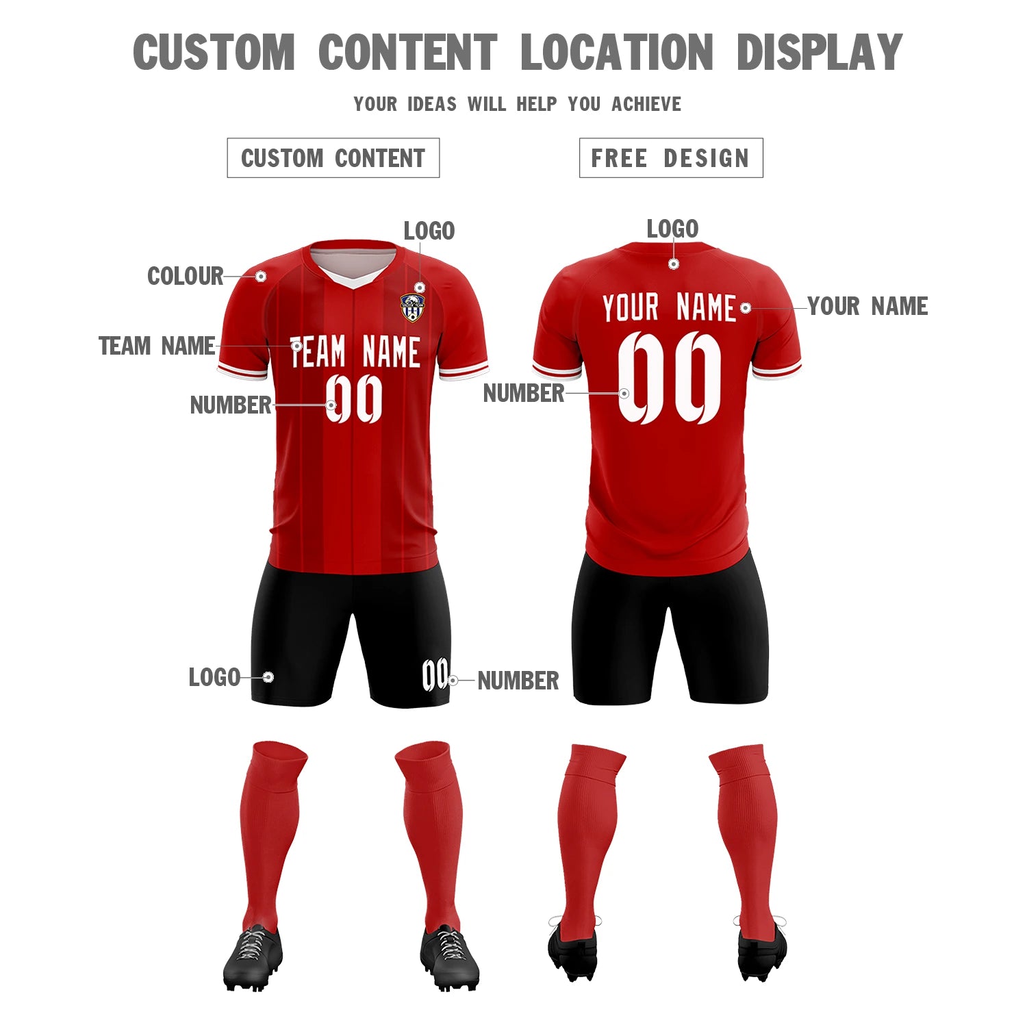 Custom Red White-Black Design Uniform Soccer Sets Jersey