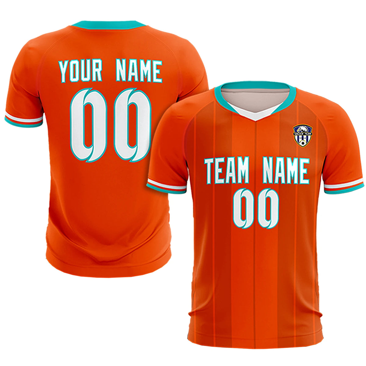 Custom Orange Aqua-Black Design Uniform Soccer Sets Jersey