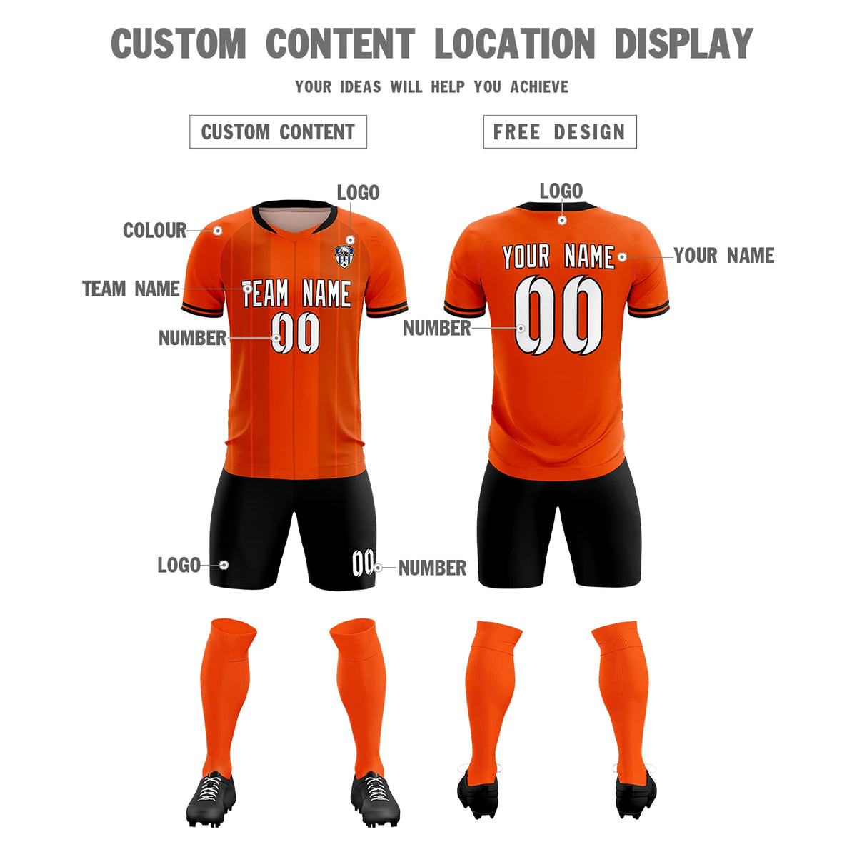 Custom Orange Black-Black Design Uniform Soccer Sets Jersey