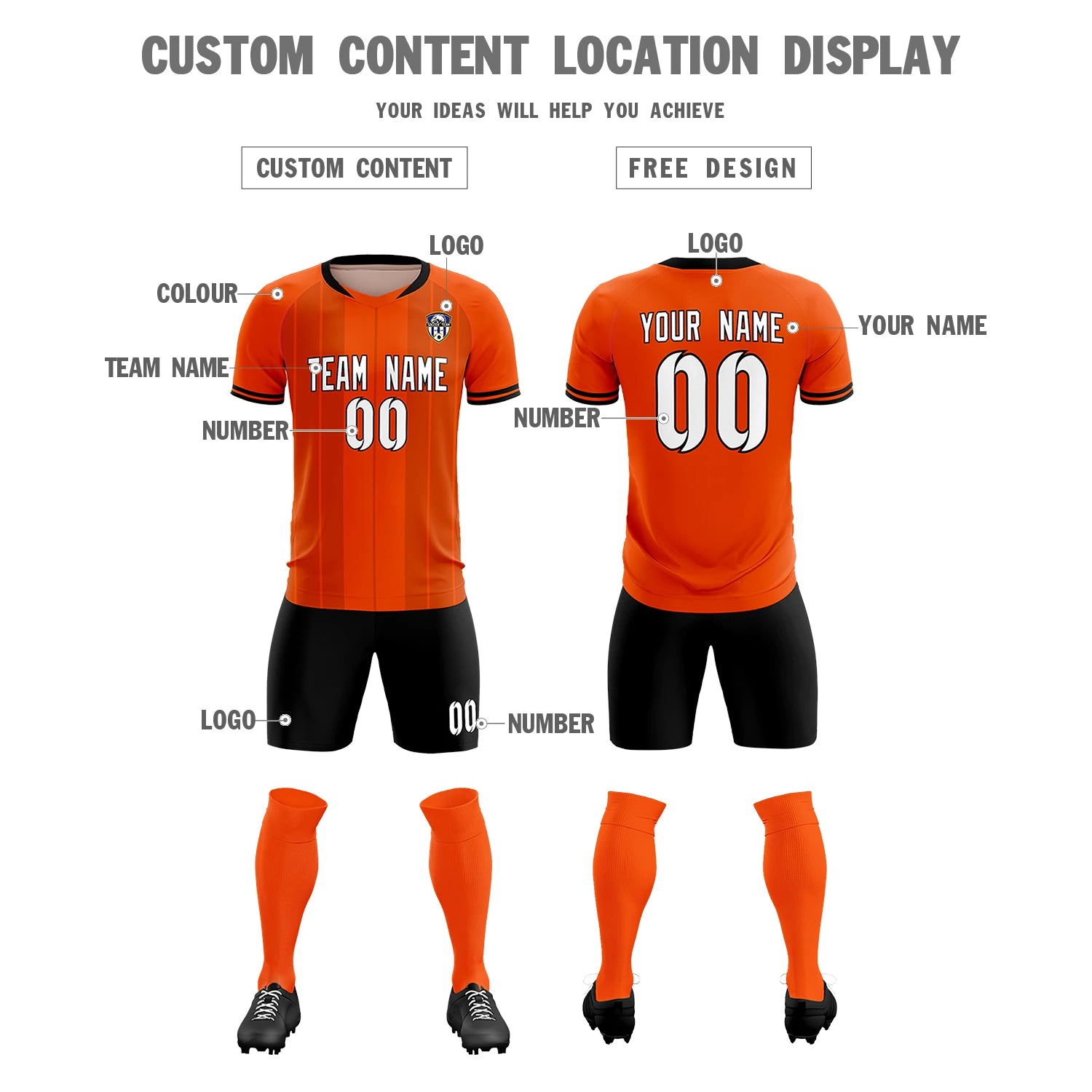 Custom Orange Black-Black Design Uniform Soccer Sets Jersey