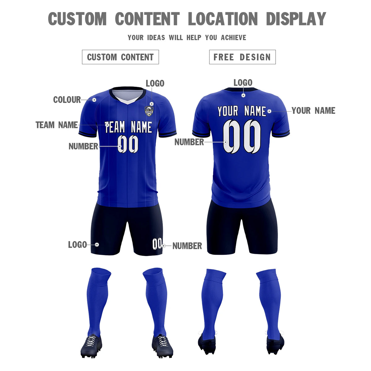 Custom Royal Blue-Navy Navy Design Uniform Soccer Sets Jersey