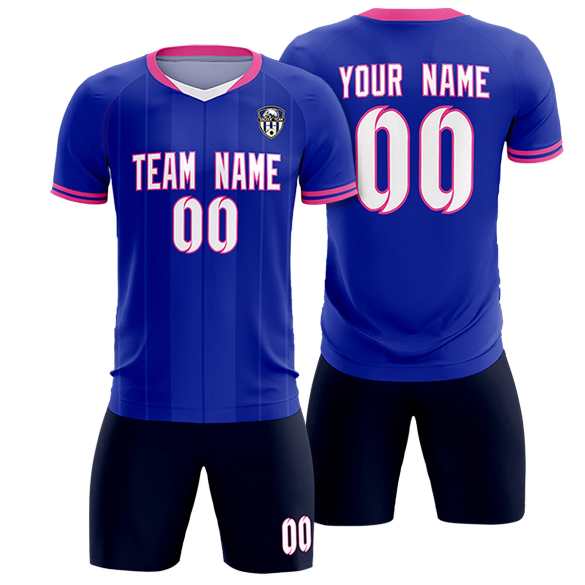 Custom Royal Blue-Pink Navy Design Uniform Soccer Sets Jersey