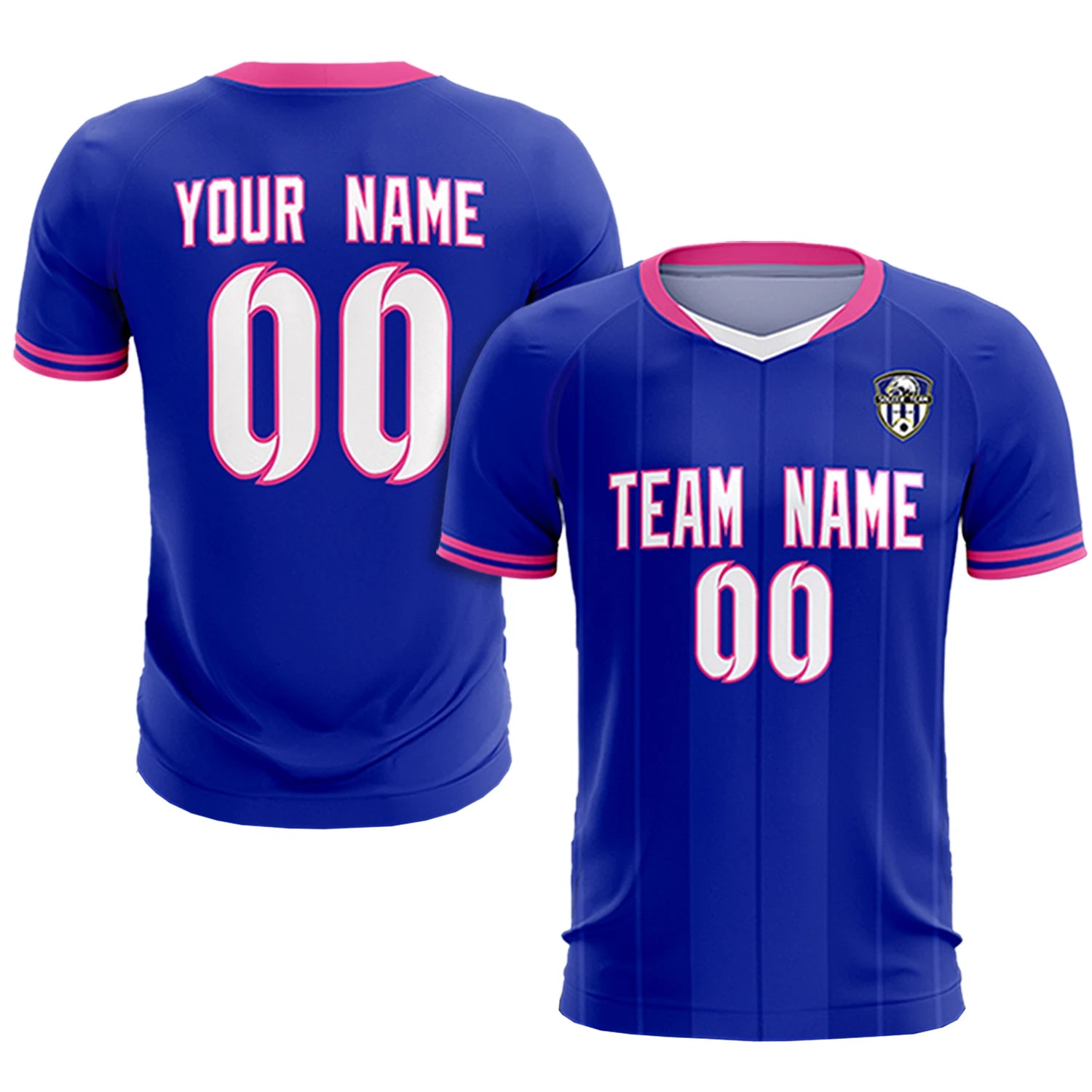 Custom Royal Blue-Pink Navy Design Uniform Soccer Sets Jersey