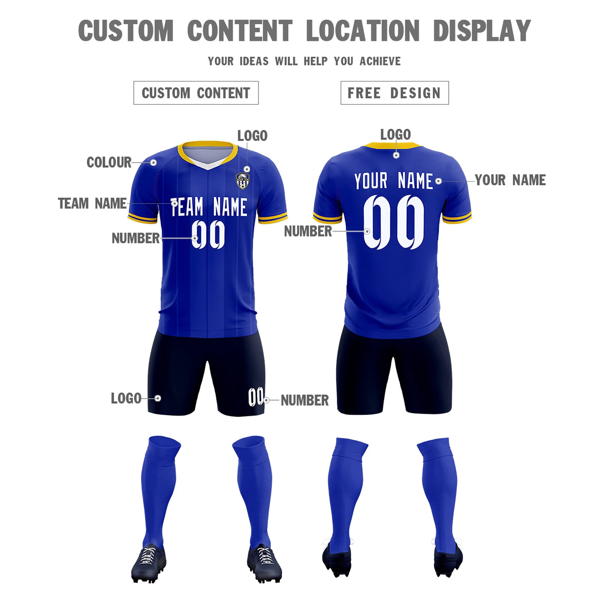 Custom Royal Blue-Old Gold Navy Design Uniform Soccer Sets Jersey